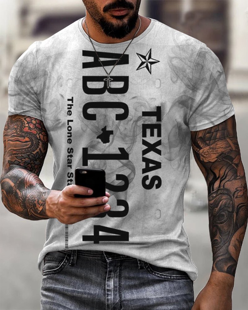 Men's Texas License Plate Print Casual T-Shirt