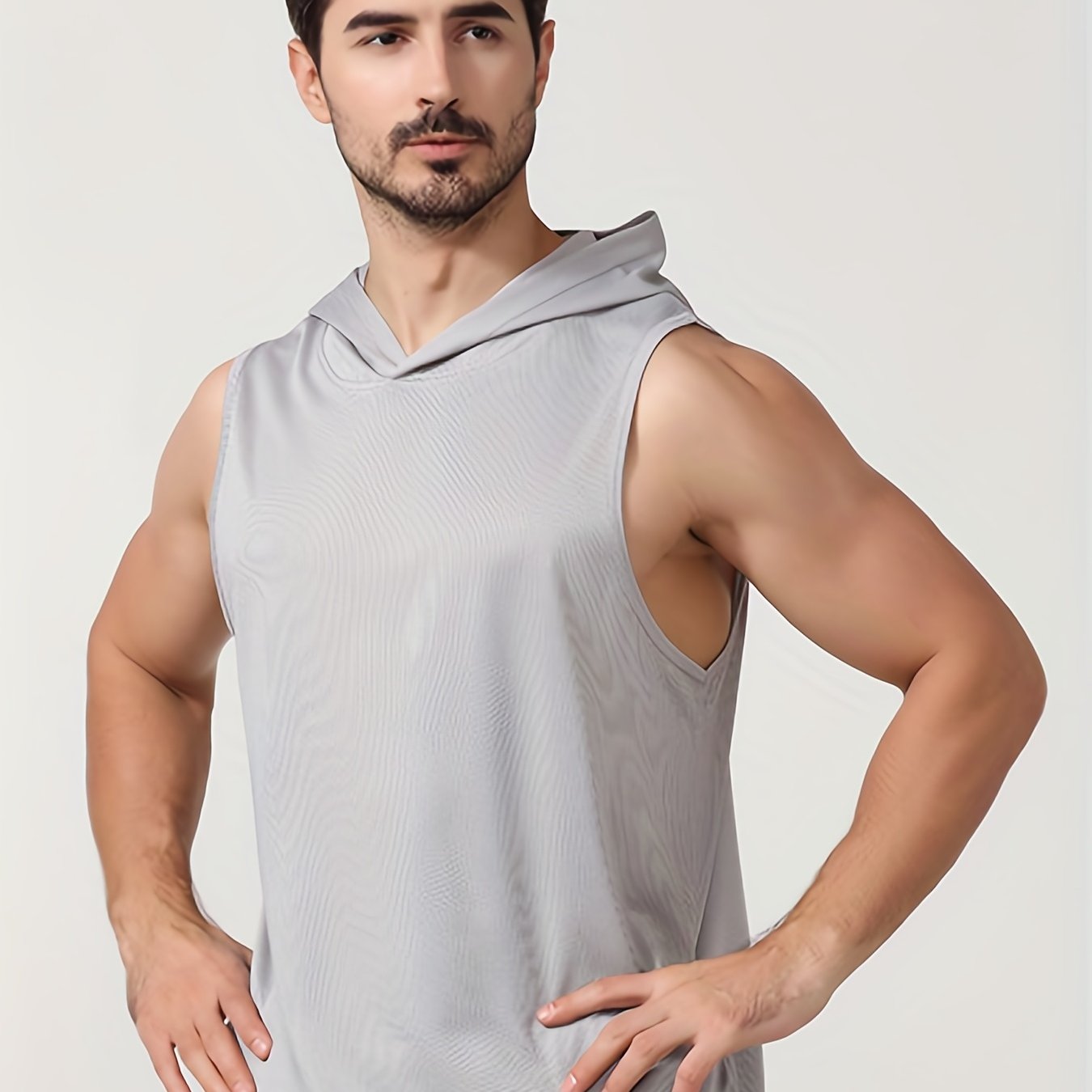 Classic Design Solid Color Men's Casual Round Neck Hooded Tank Top, Men's Slim Fit Tank Top For Summer Outdoor Gym Workout Bodybuilding Fitness, Gift For Men