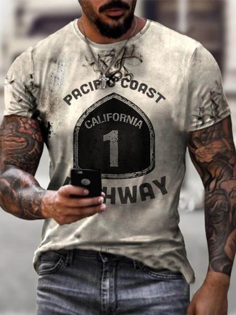 Men's Retro California State Route 1 Printed T-shirt