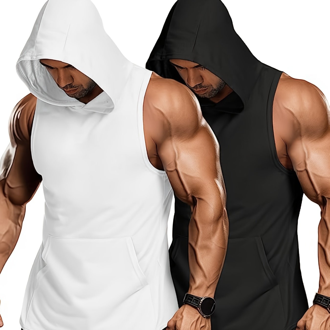 Men's Training Hooded Tank Top Set, Casual Comfy Vest Shirts For Summer, Men's Clothing Top For Gym Fitness