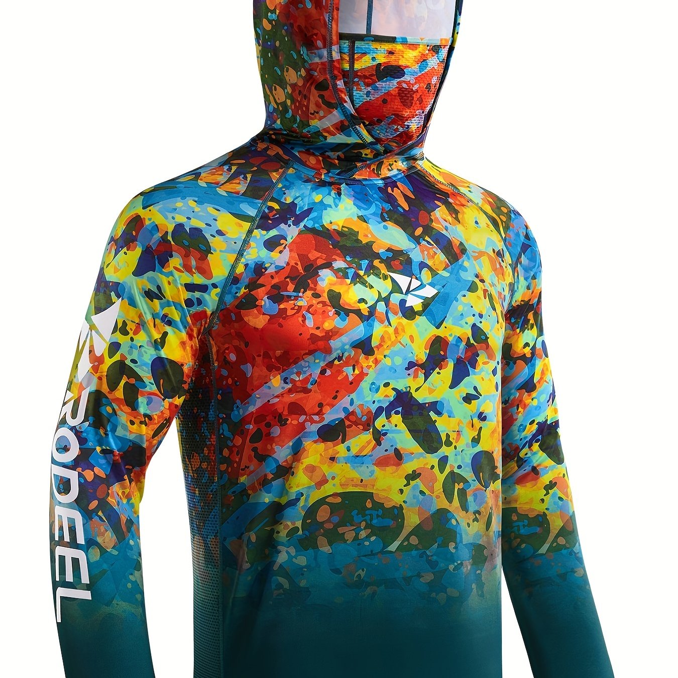 Rodeel Men's Performance Fishing Shirt with UPF 50+ Sun Protection and Neck Gaiter Hoodie