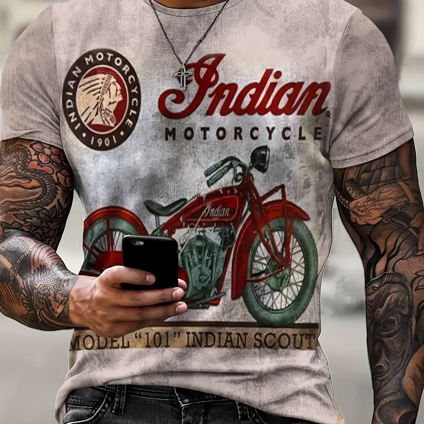 Men's Roses Skull Motorcycle Print Pajama T-shirt Slim Fit Graphic Tee For Fashionable Loungewear Plus Size
