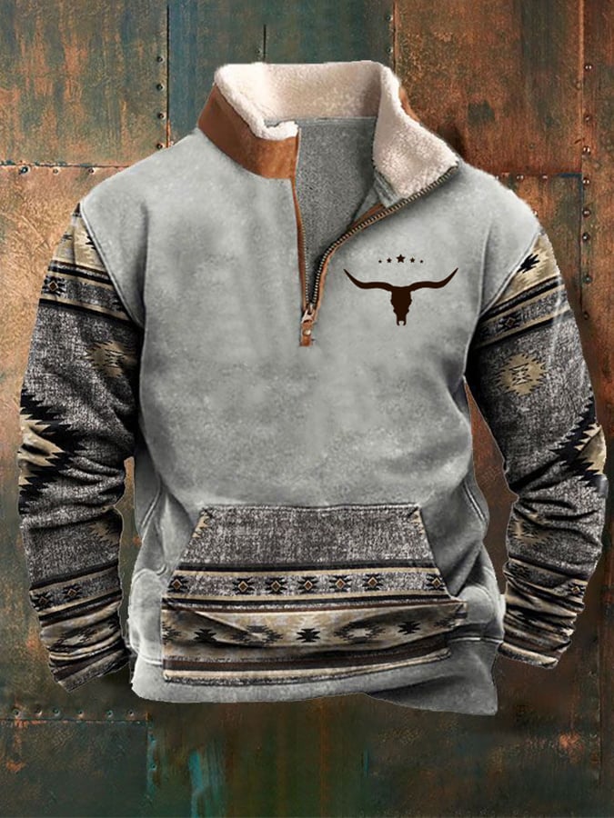 Men's retro western style printed casual sweatshirt