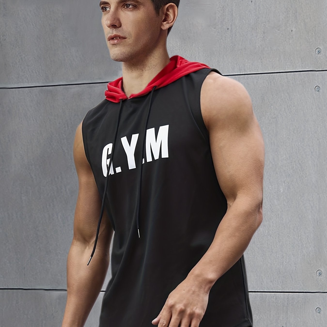 GYM Print, Men's Graphic Design Hooded Tank Top, Casual Comfy Vest For Summer Workout Gym Fitness Men's Clothing Top