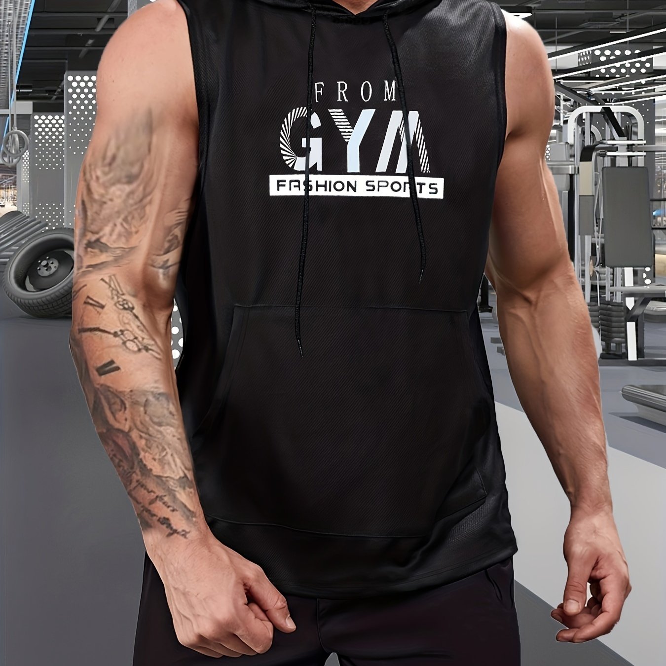 Men's Casual "GYM" Print Sports Slim Hooded Sleeveless Tank Tops For Summer