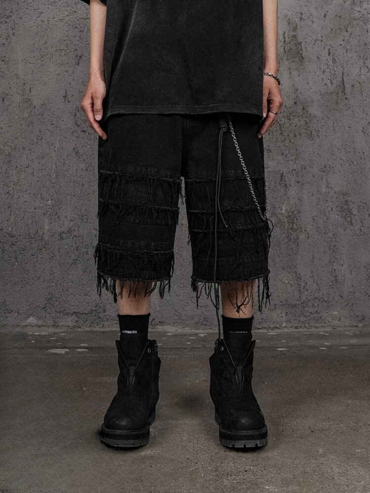 UNDERWATER Decayed Frayed Denim Shorts
