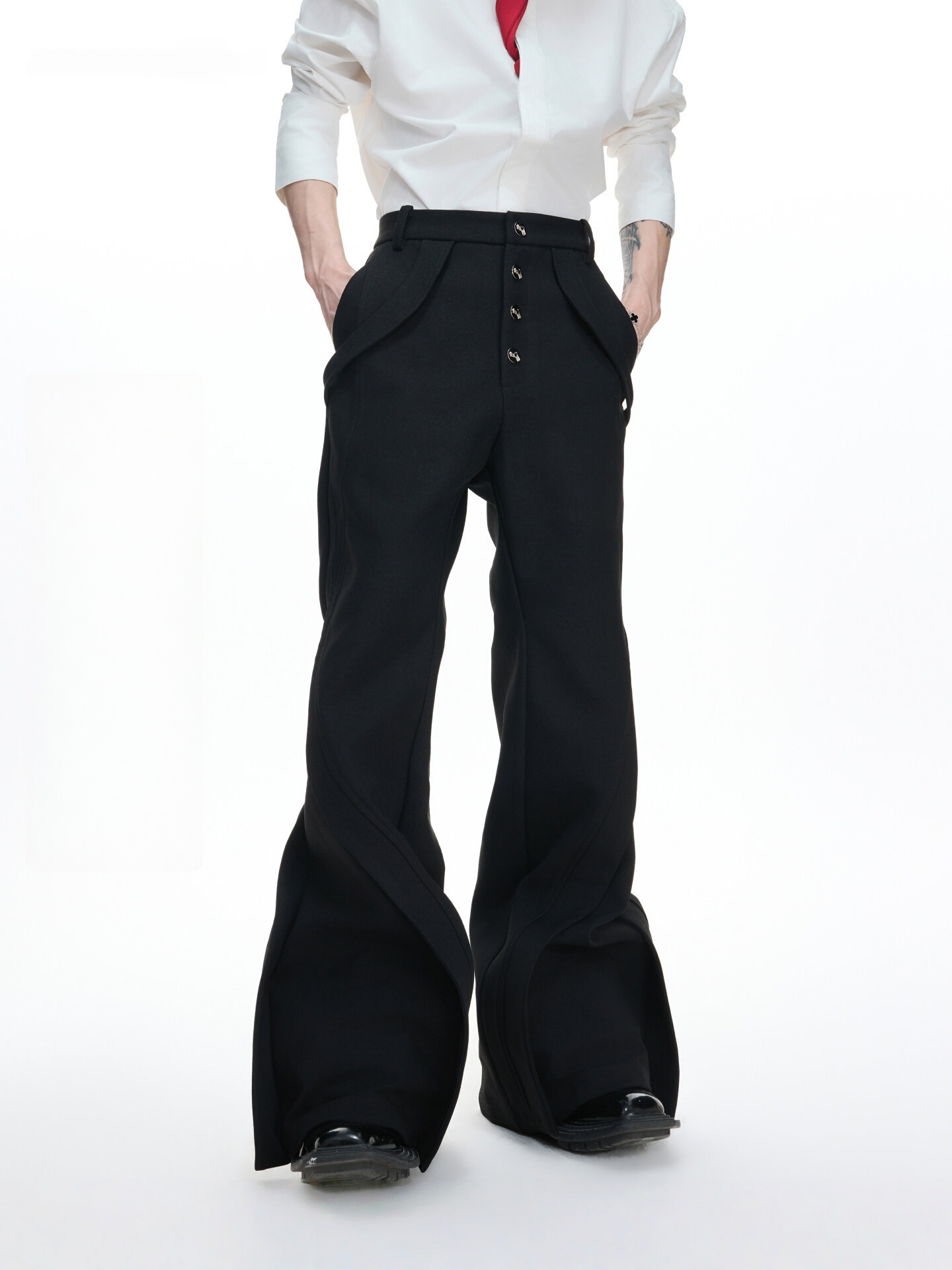Chiren Deconstructed Paneled Micro-Flare Trousers