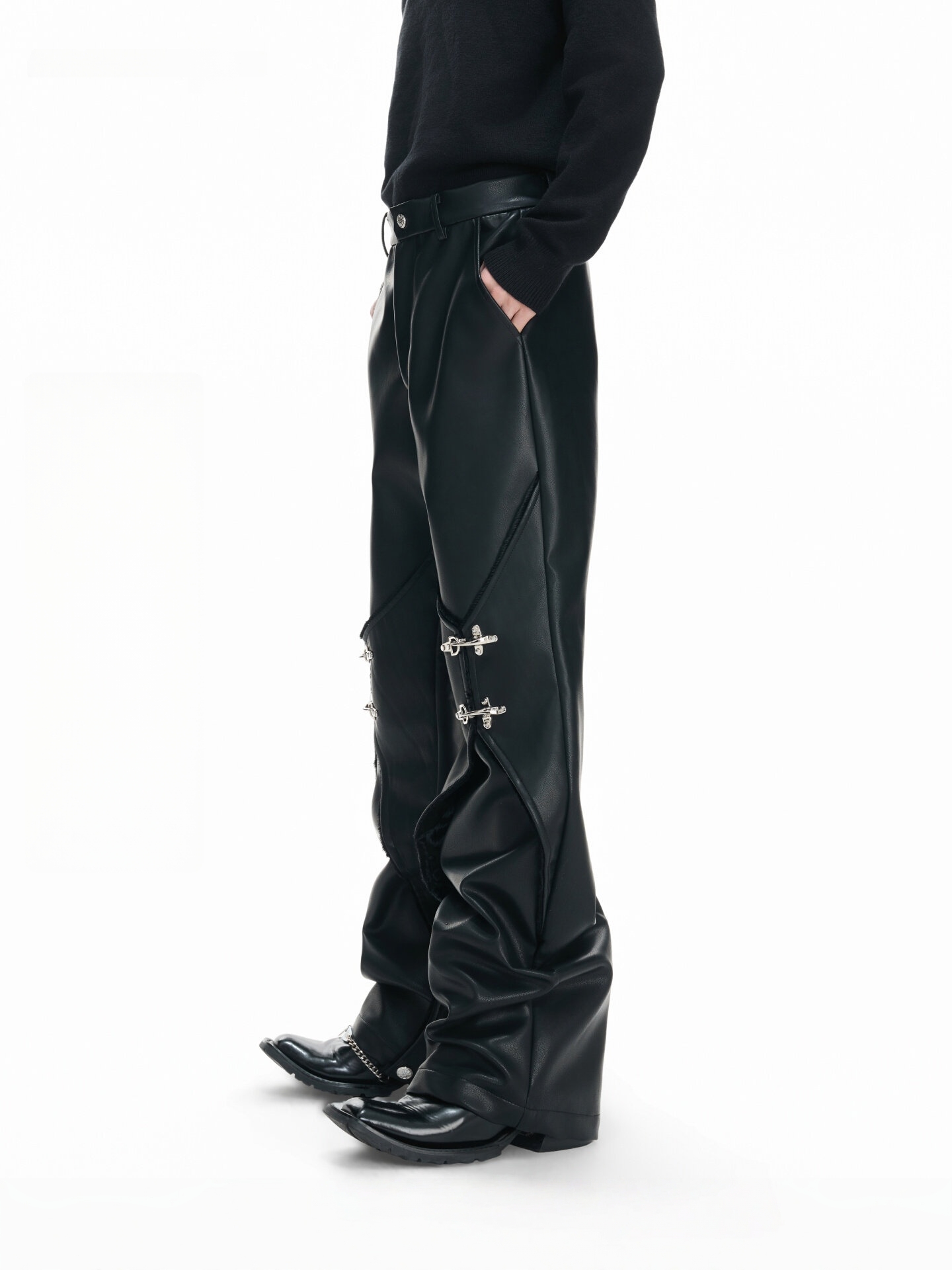 Wax-Coated Straight-Leg Leather Trousers