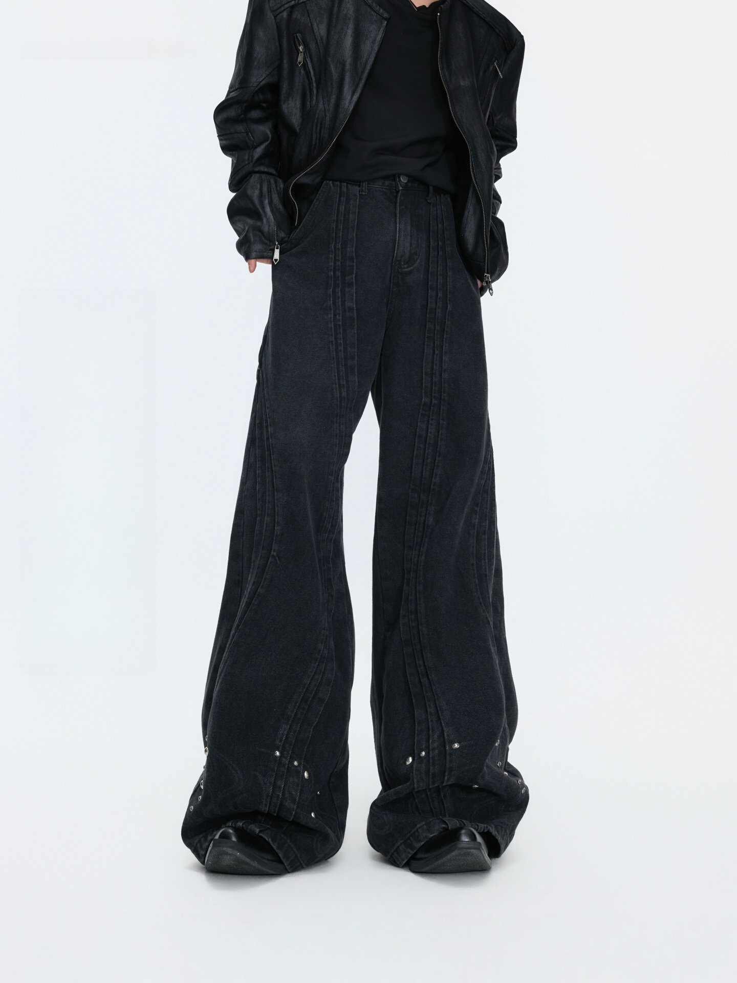 3D Deconstructed Bone-Seam Washed Distressed Denim Pants