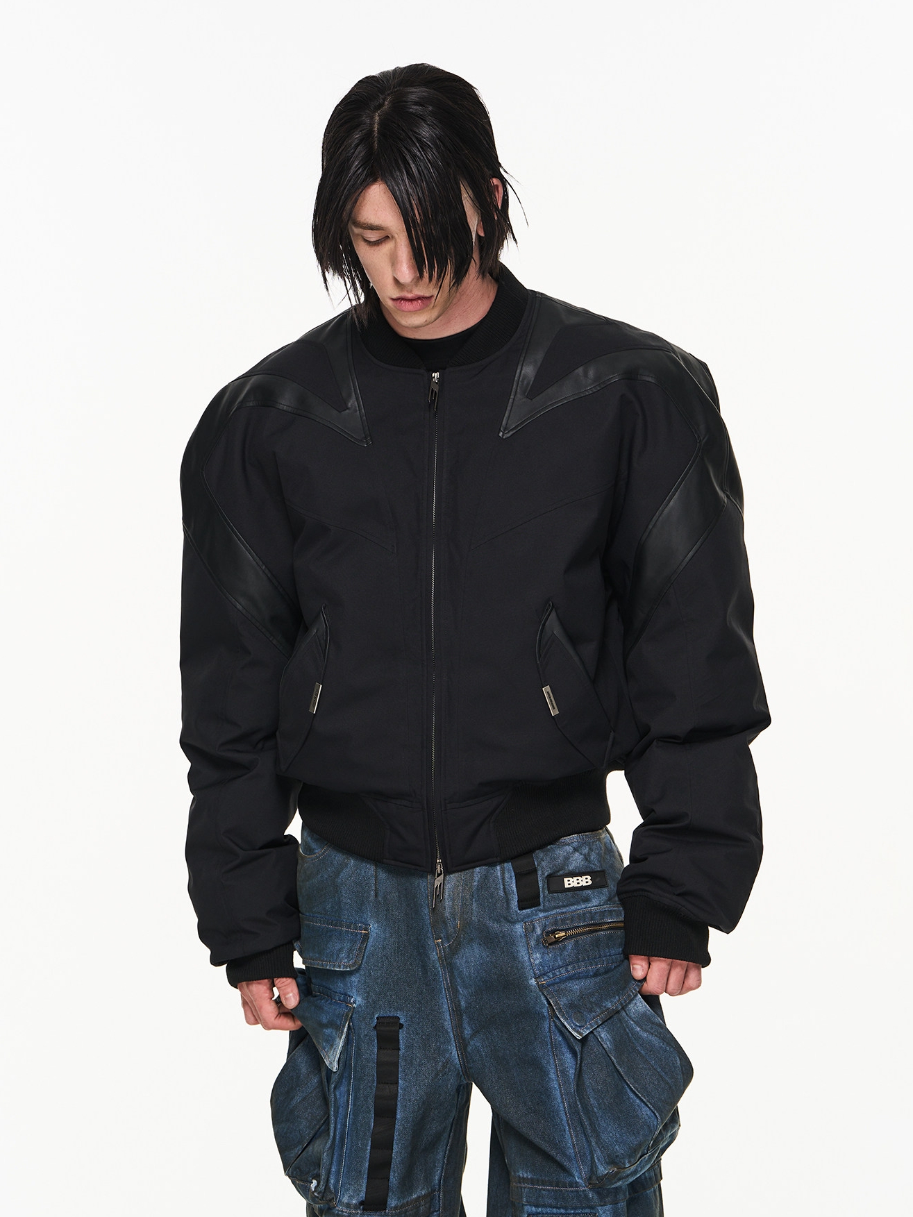 Splice Lamb Leg Sleeve Bomber Cotton-padded Coat