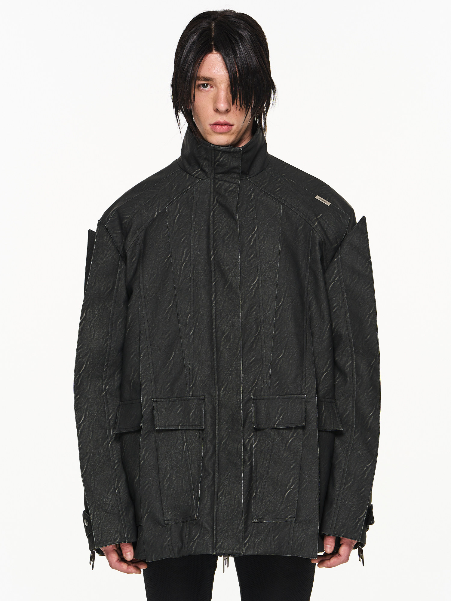 Paneled Asymmetrical Blade Washed Leather Jacket