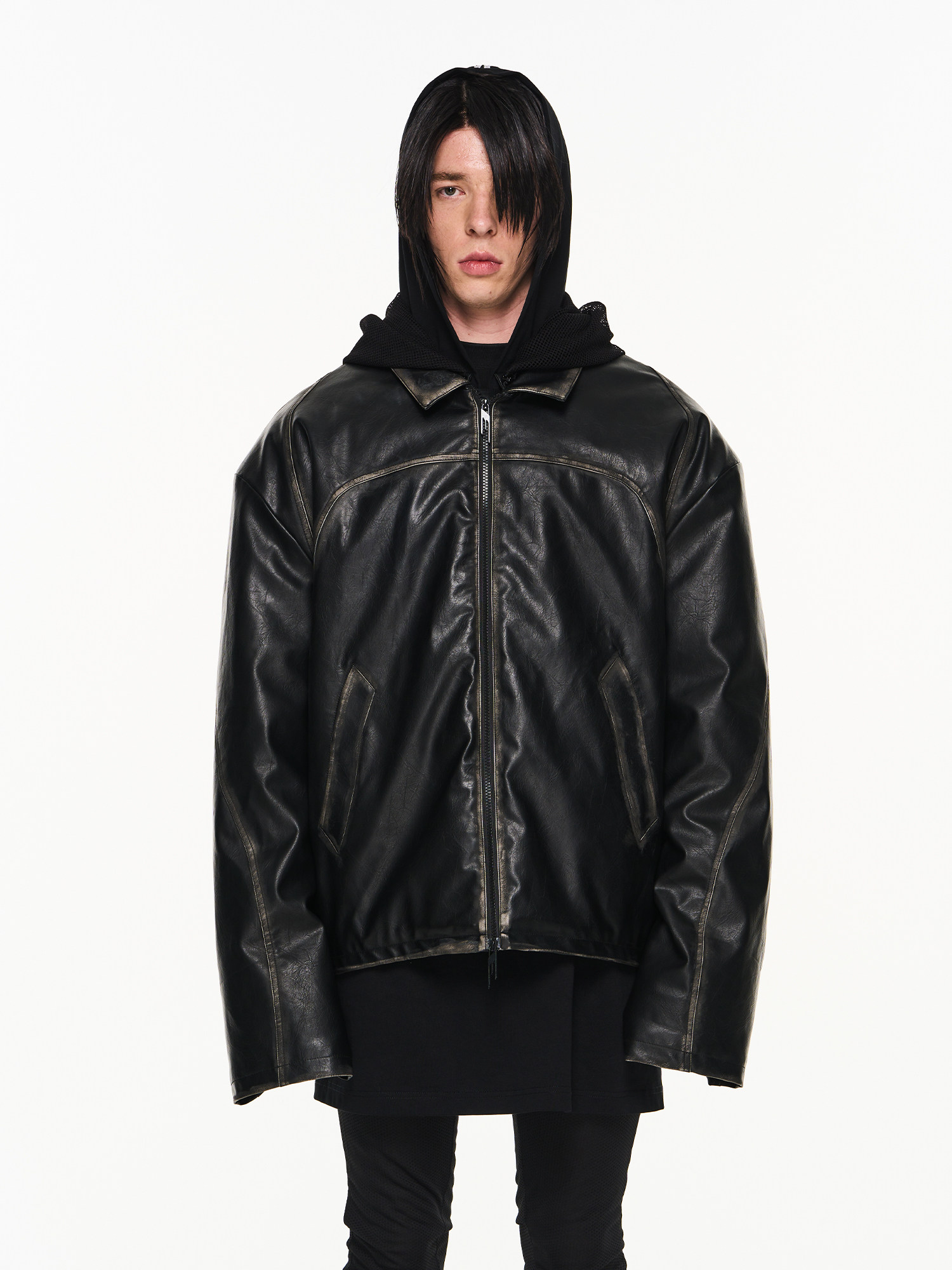 Oversized Distressed and Rubbed Leather Jacket