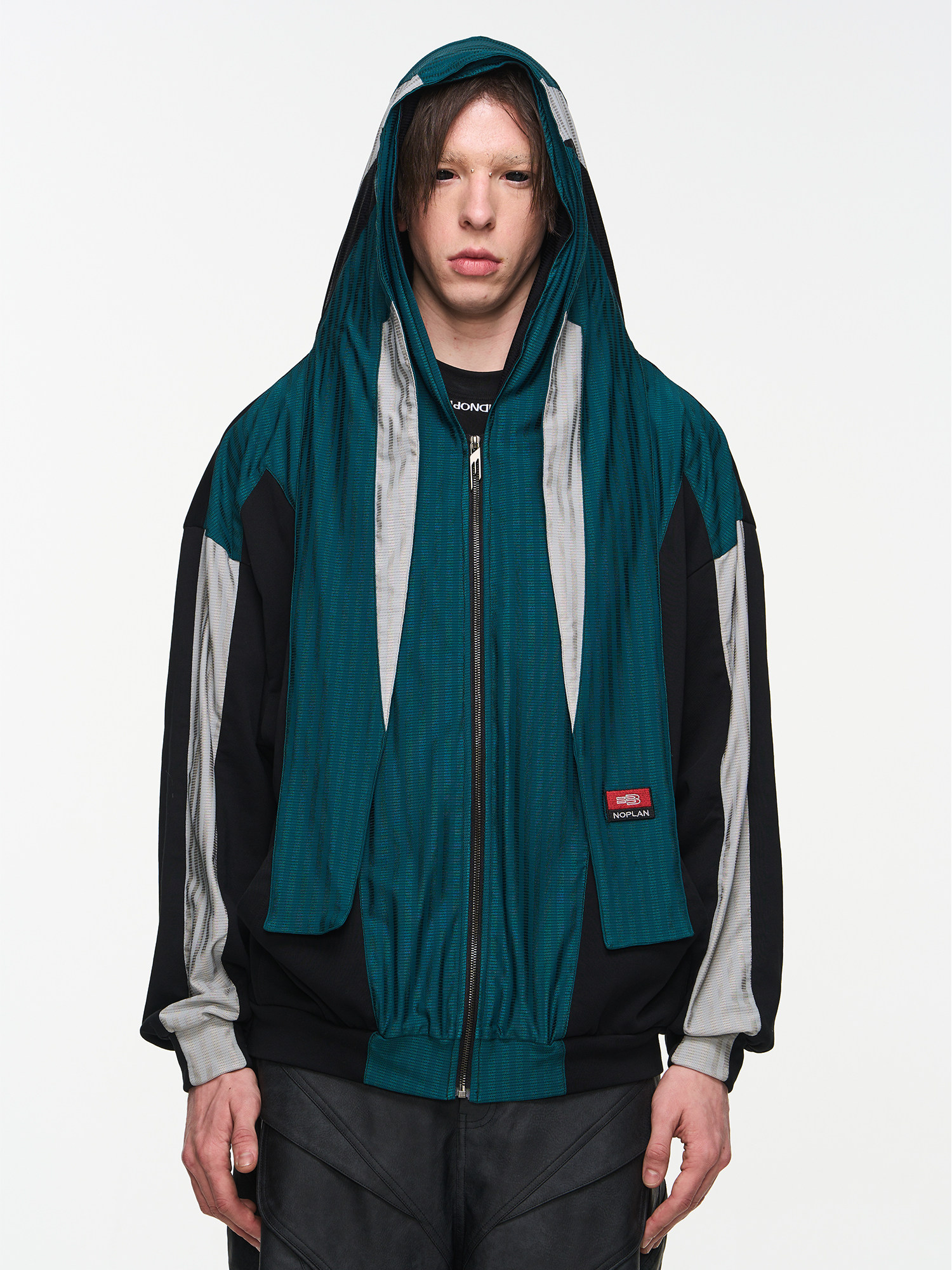 Color-blocked Mesh Sports Overlay Hoodie