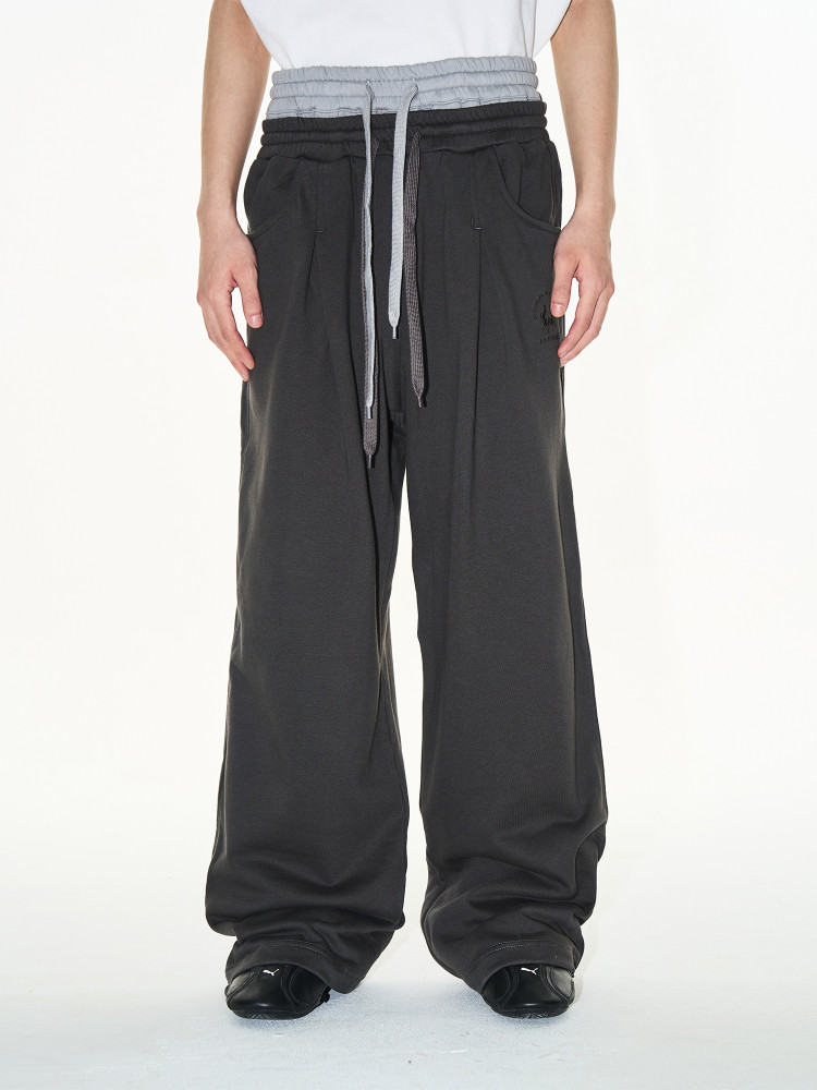 Double-Waist Pleated Sweatpants