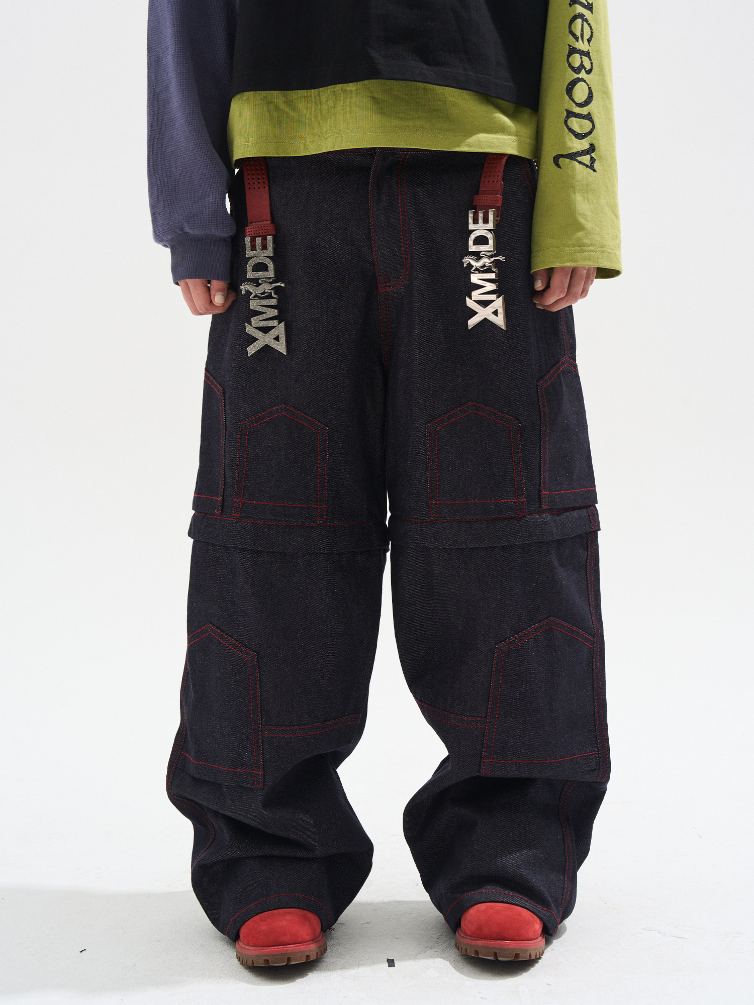 Raw Denim Stitch Baggy Detachable Cargo Pants