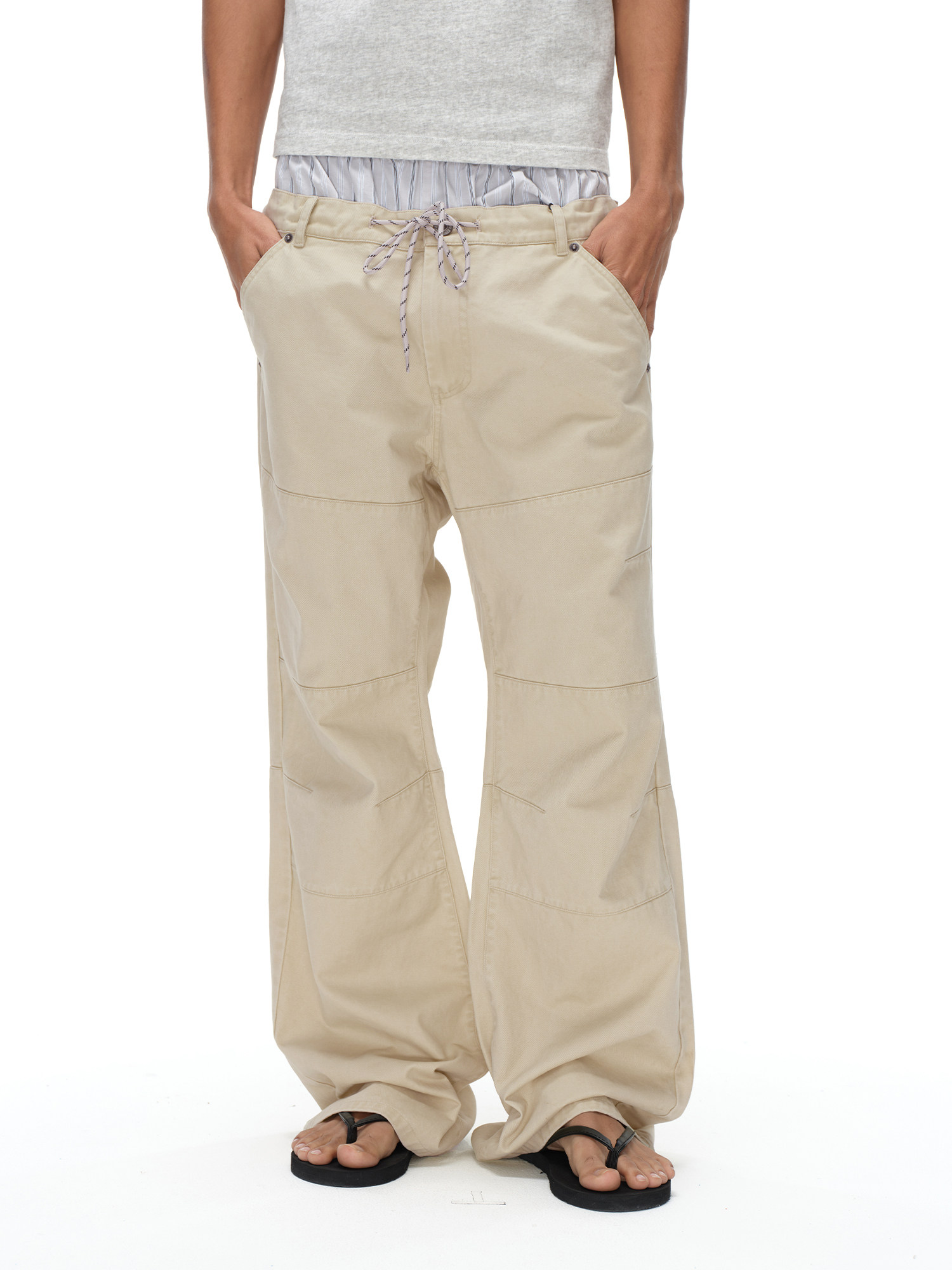 Double-Waist Flared Washed Cargo Pants