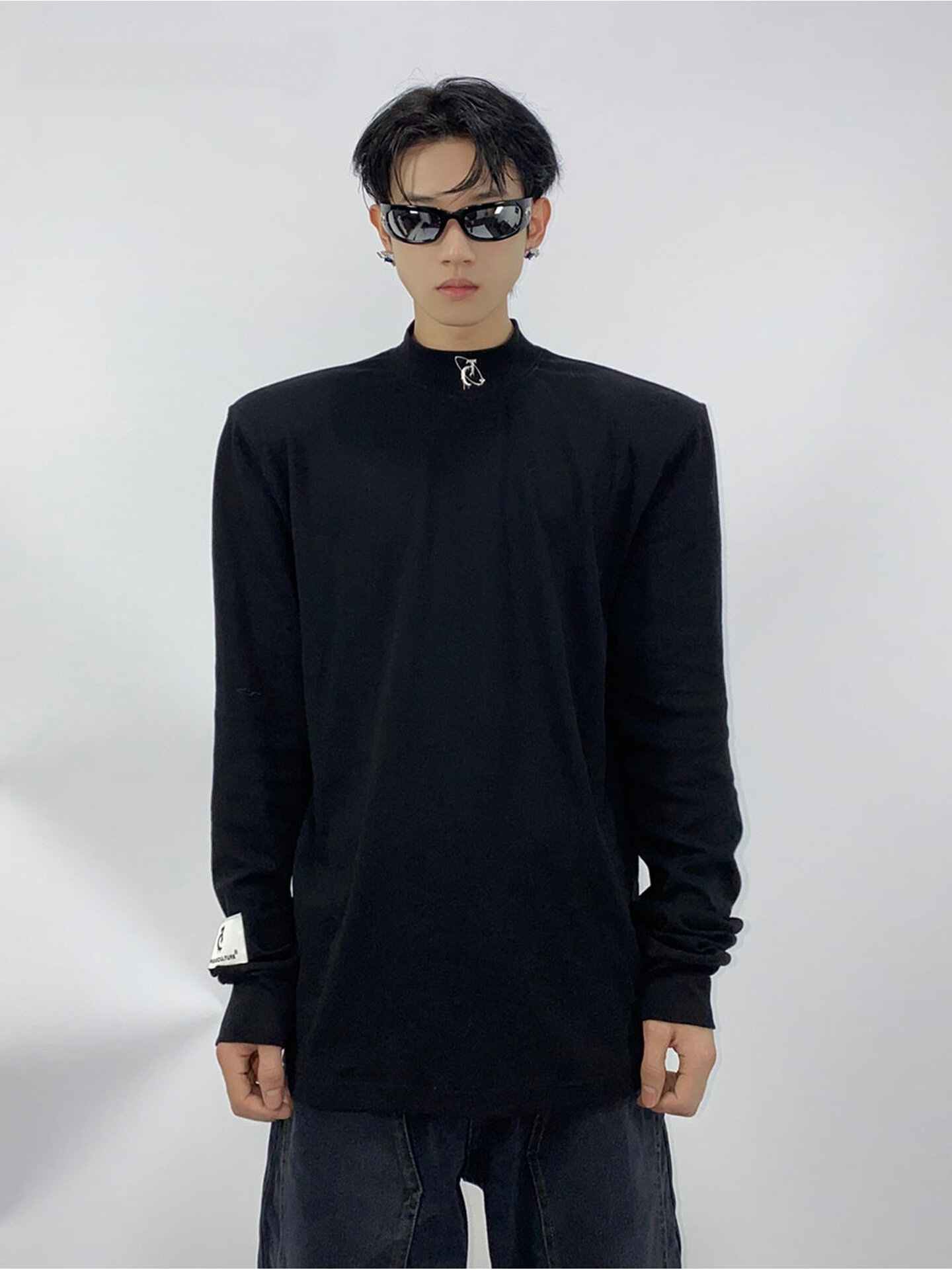 Metallic 3D Print Shoulder-Padded Base Layer Top