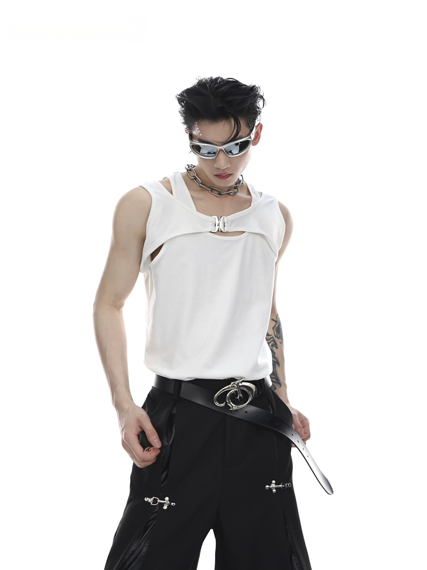 Faux Two-Layer I-Buckle Tank Top