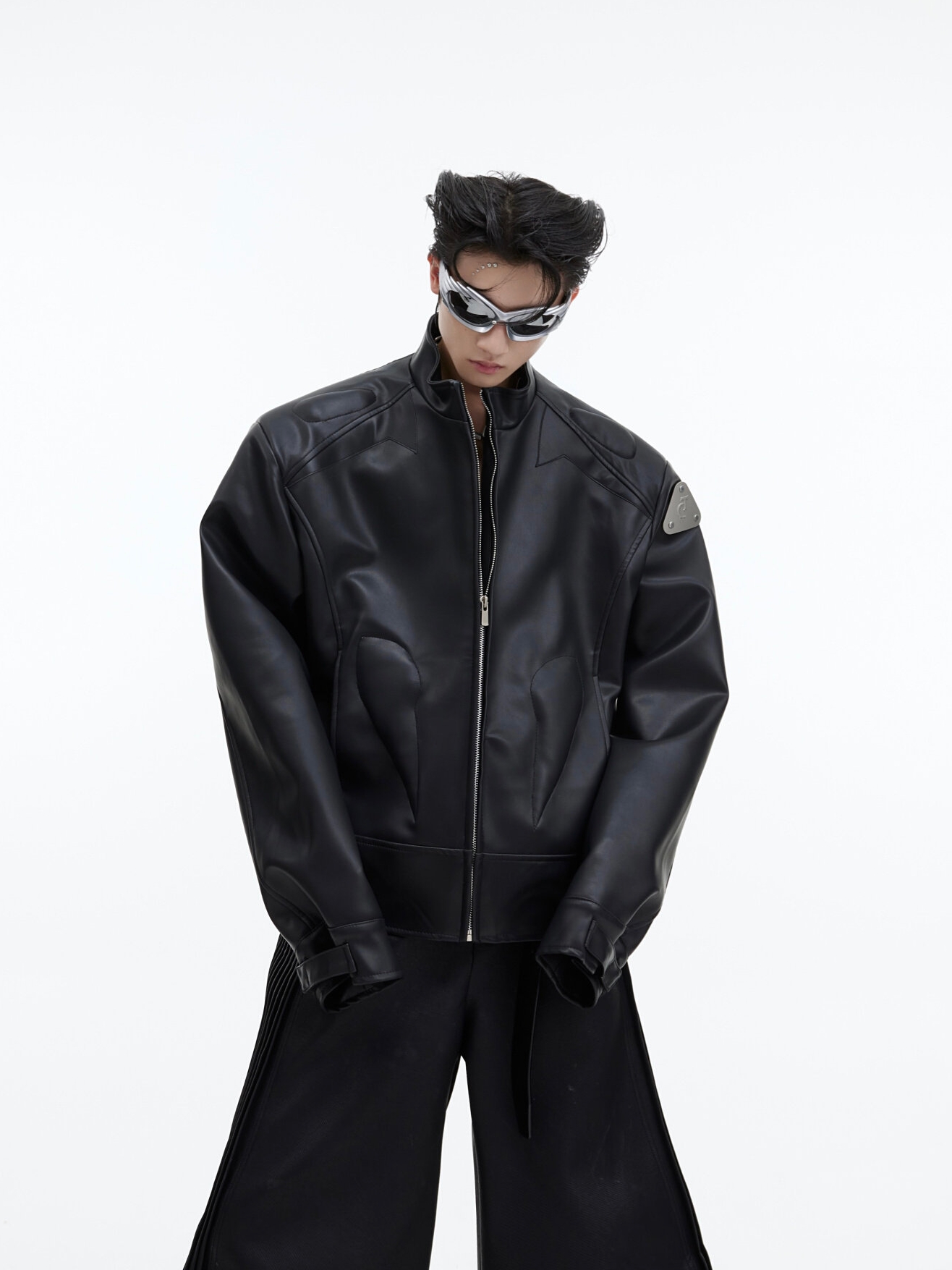 Sculptural Graphic Leather Jacket