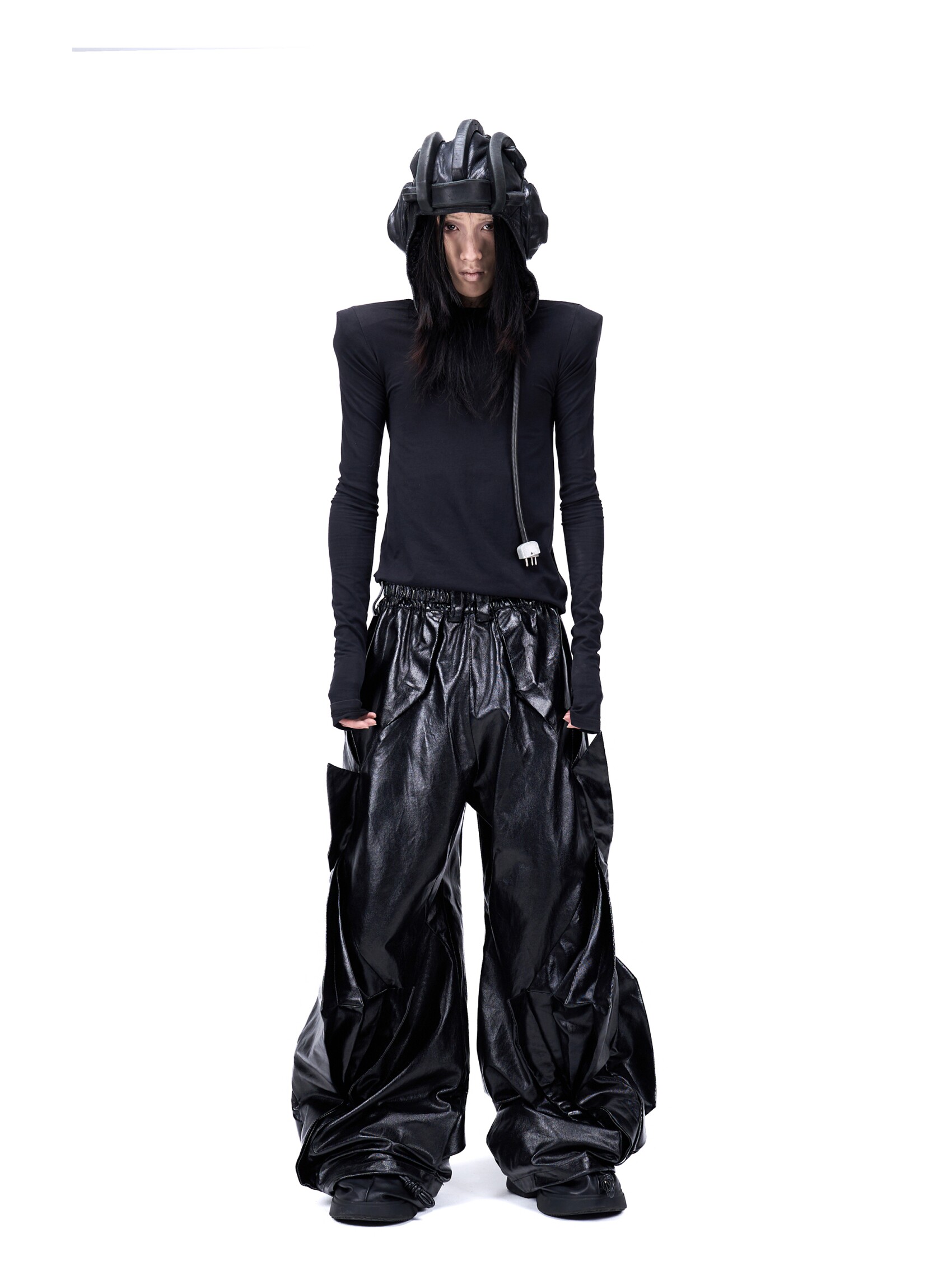 "Folded Shadow" Coated Deconstructed Parachute Pants