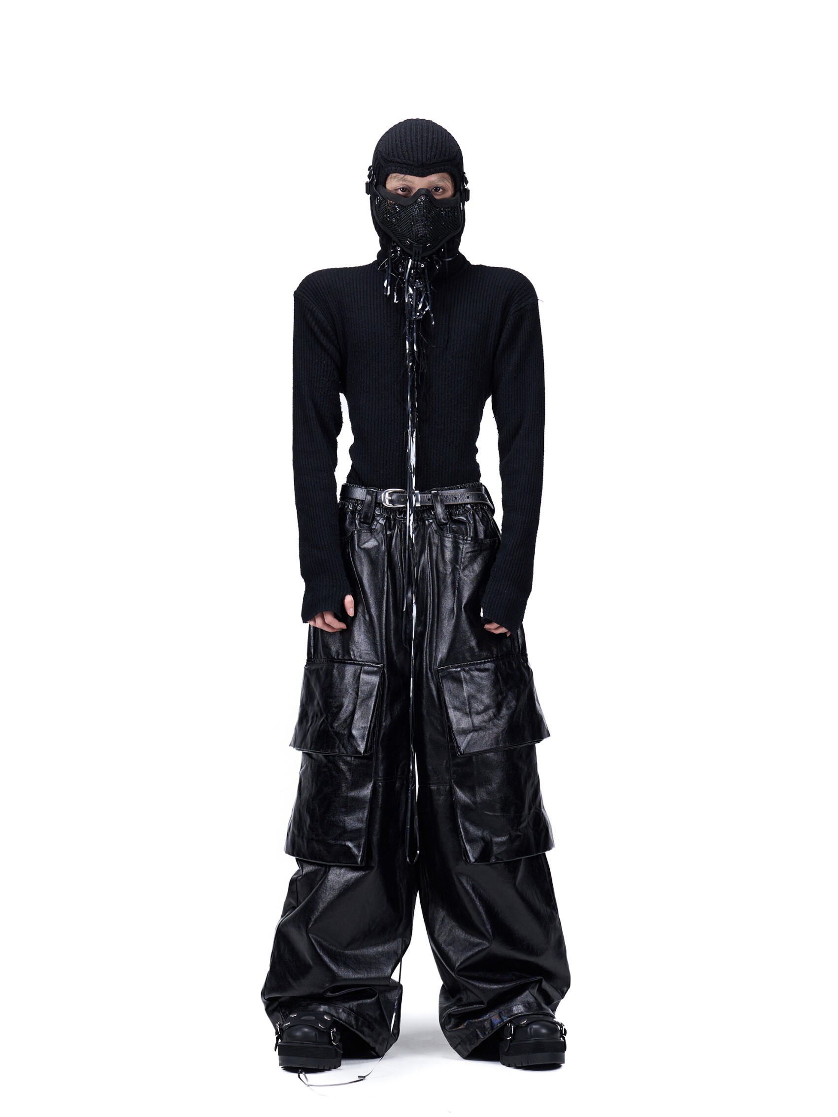"Undercurrent" Coated Pleated Cargo Pants