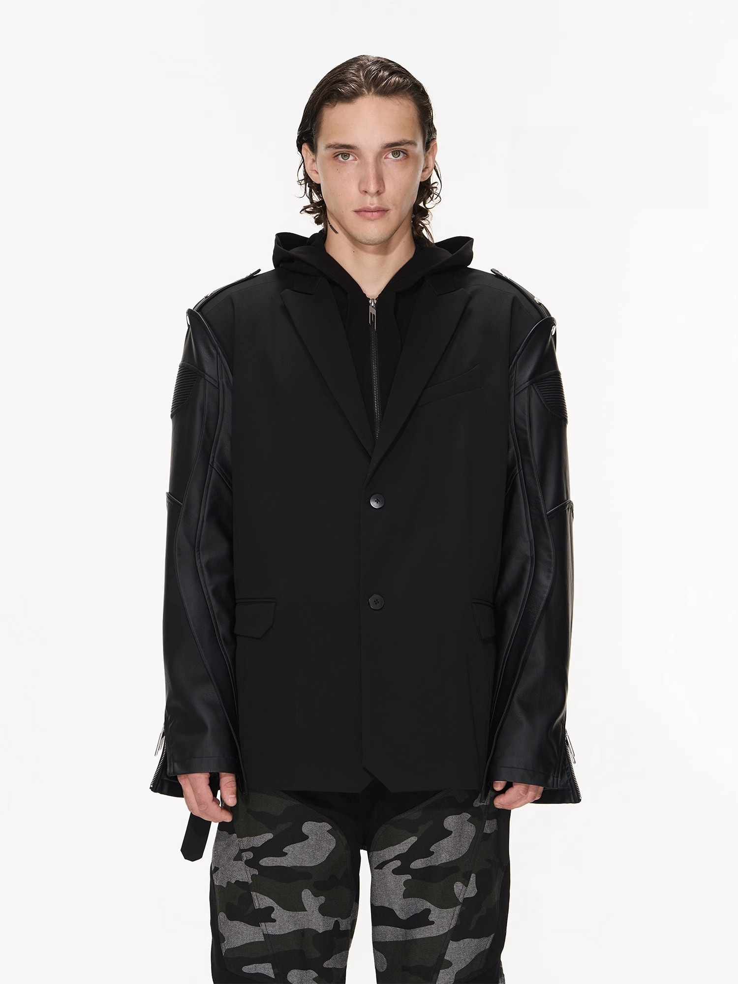 BLINDNOPLAN 23AW 双形态秋季排扣纯色宽松西装外套