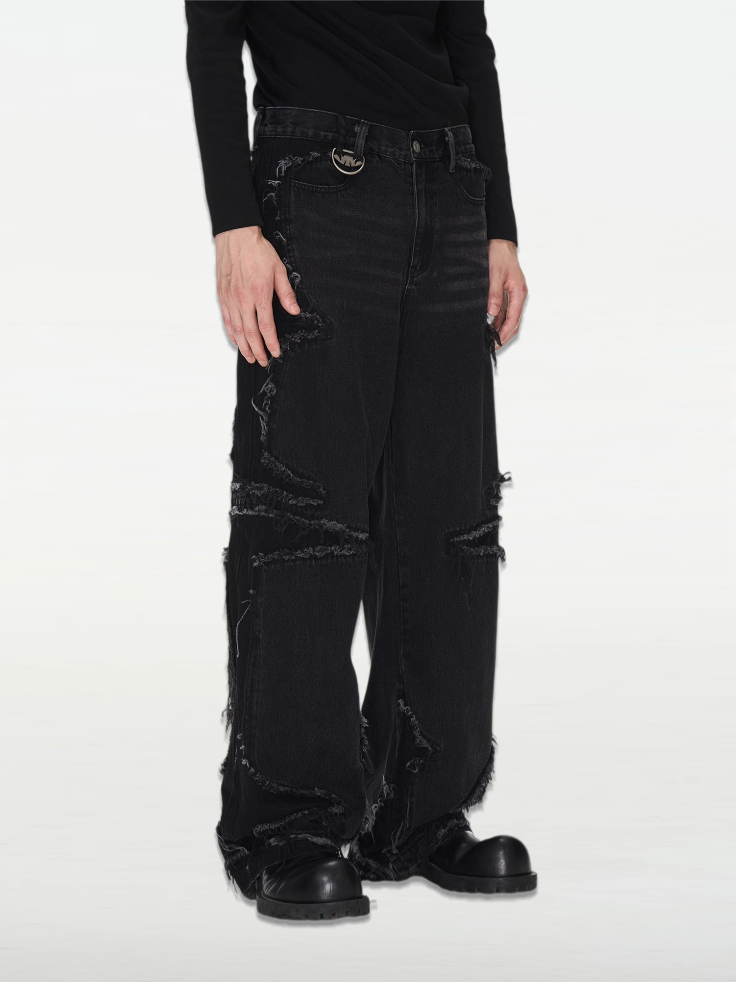 Raw Edge Split Washed Long Pants