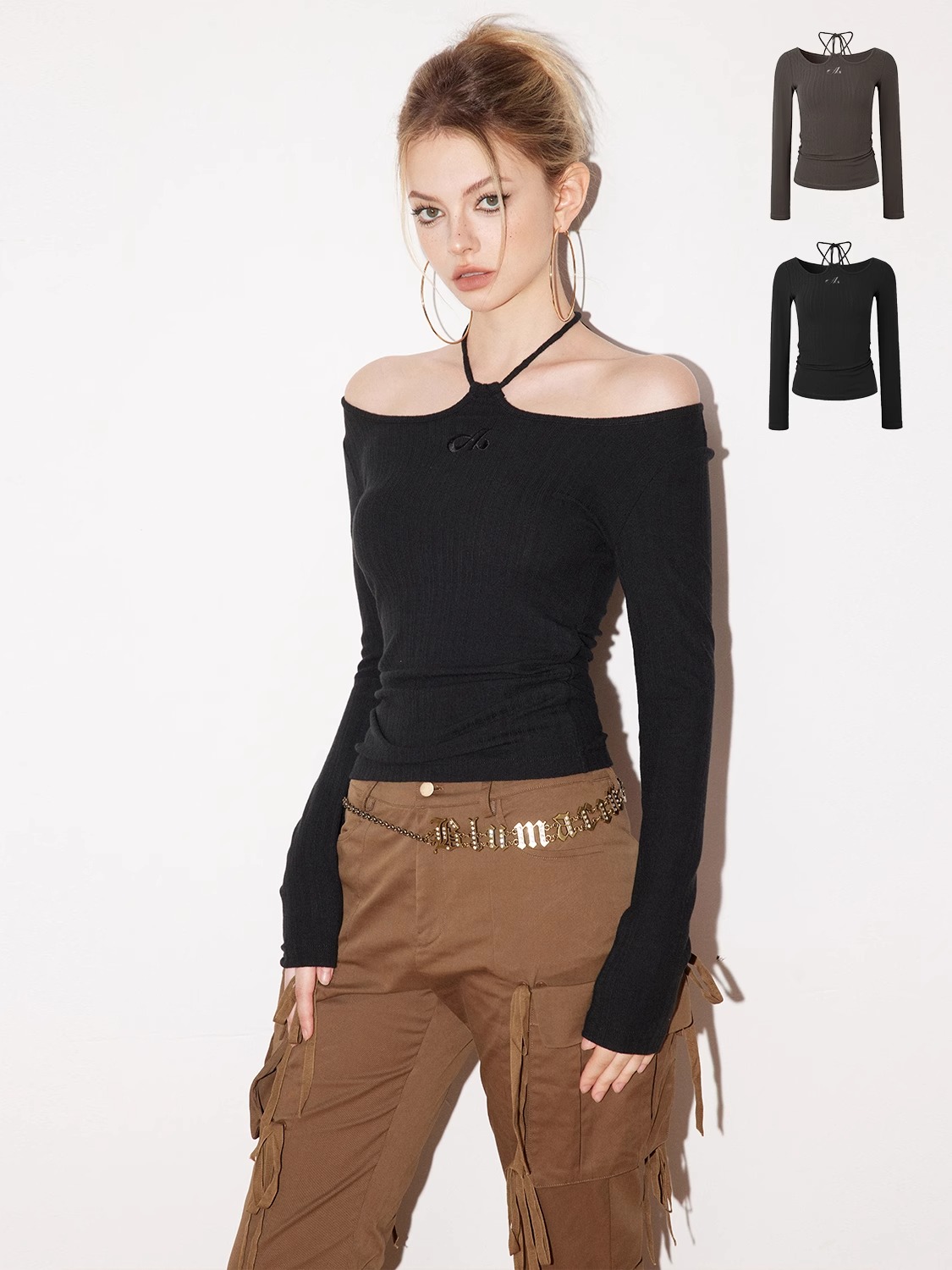 AUGENWEIDE 23AW EMBROIDERED STRAP KNIT SWEATER