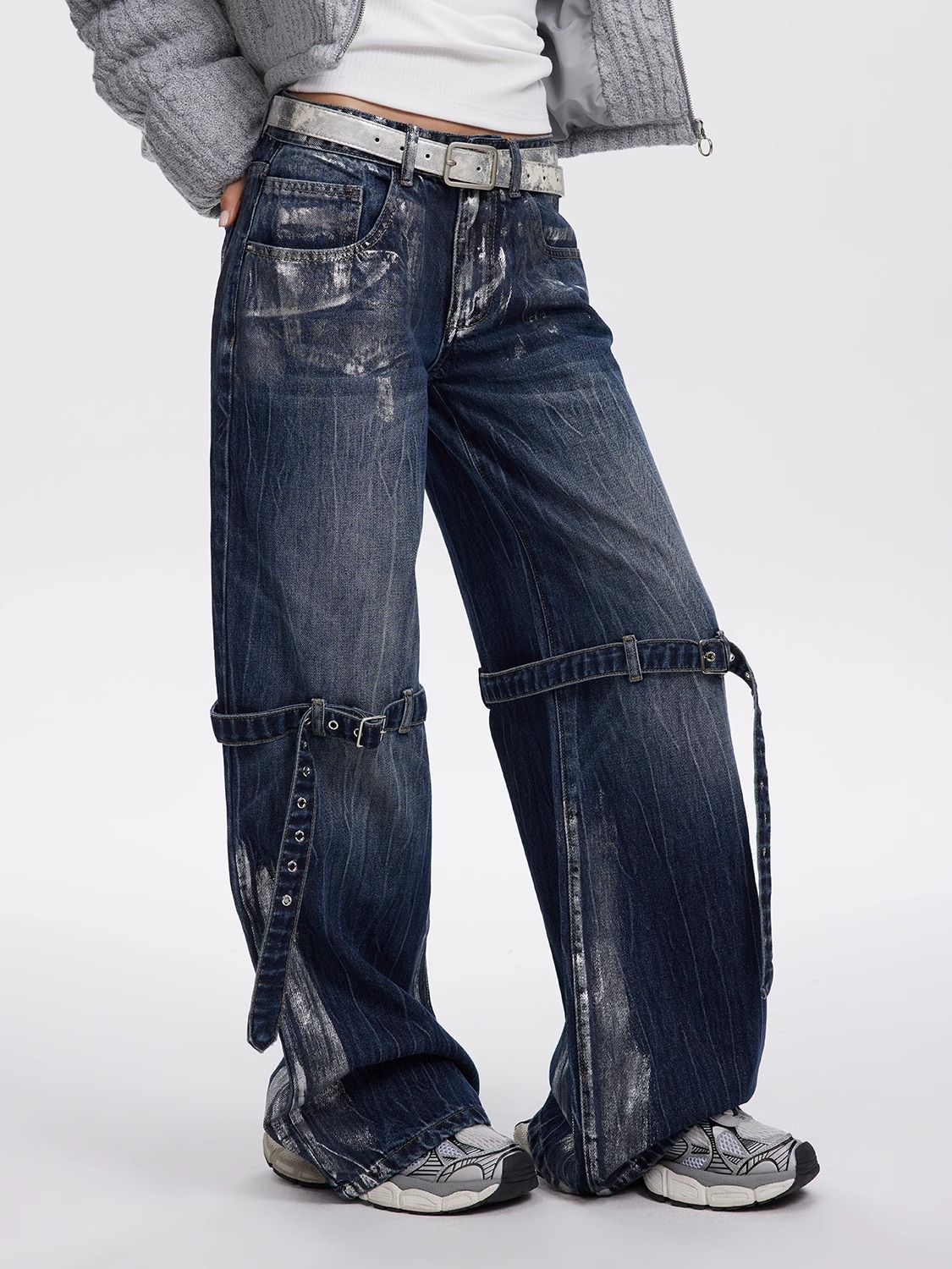 AUGENWEIDE AW23 SILVER FOIL TIE WAIST JEANS