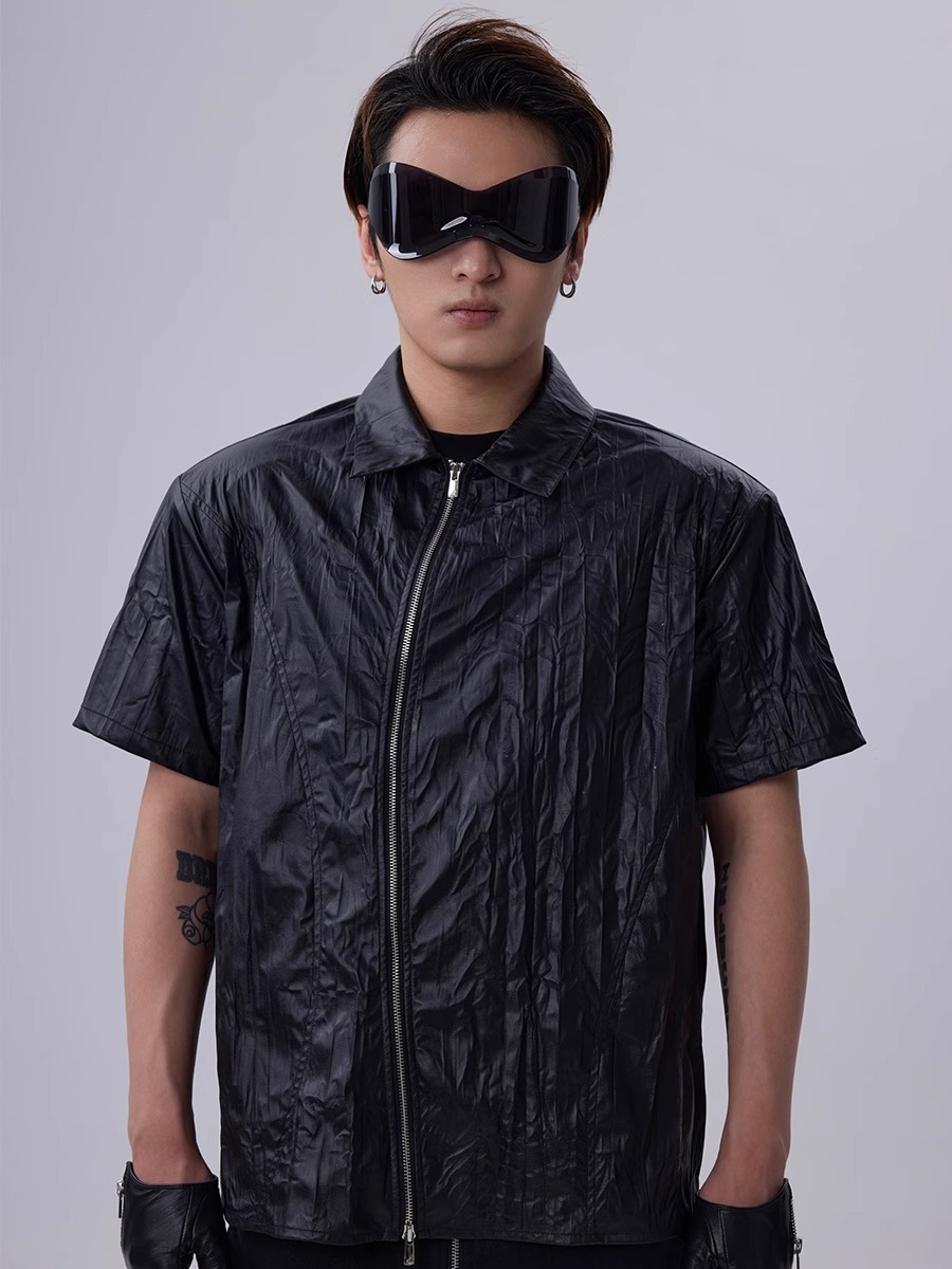 RVANGUARD 23SS PLEATED EFFECT ASYMMETRIC ZIP SHIRT