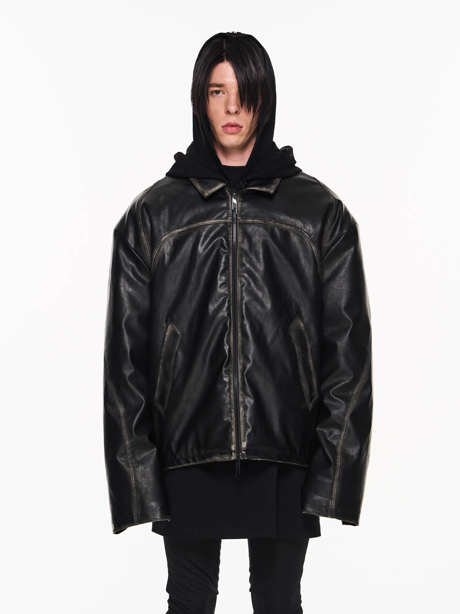 BLINDNOPLAN 23AW Oversized Distressed and Rubbed Leather Jacket