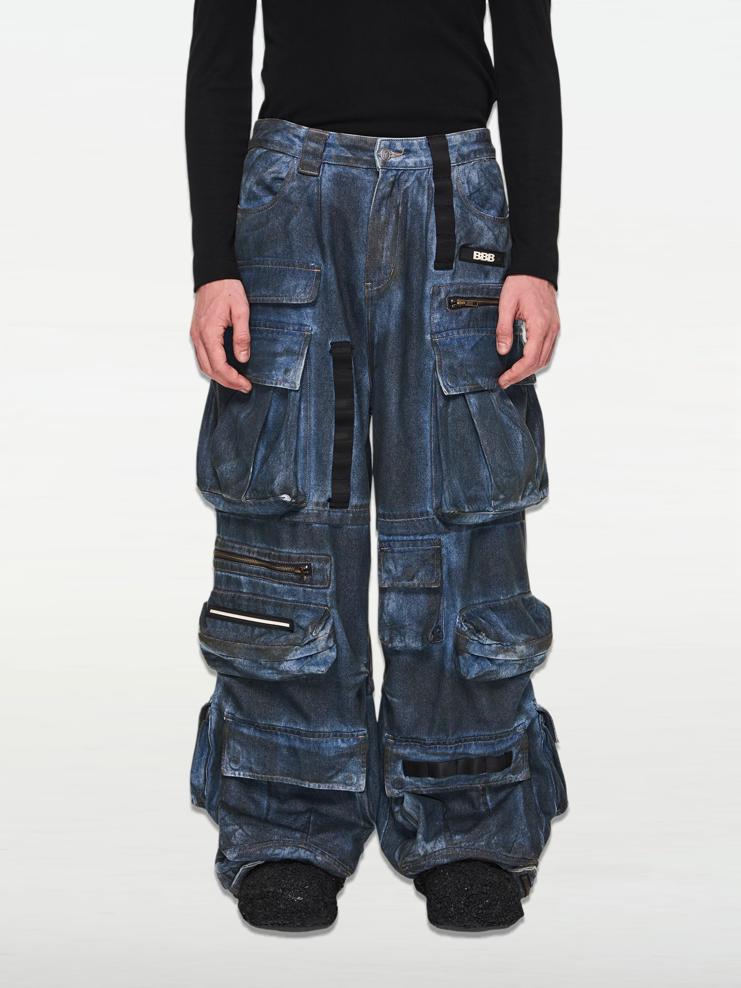 Multi-pocket Heavy-duty Combined Washed Denim Pants