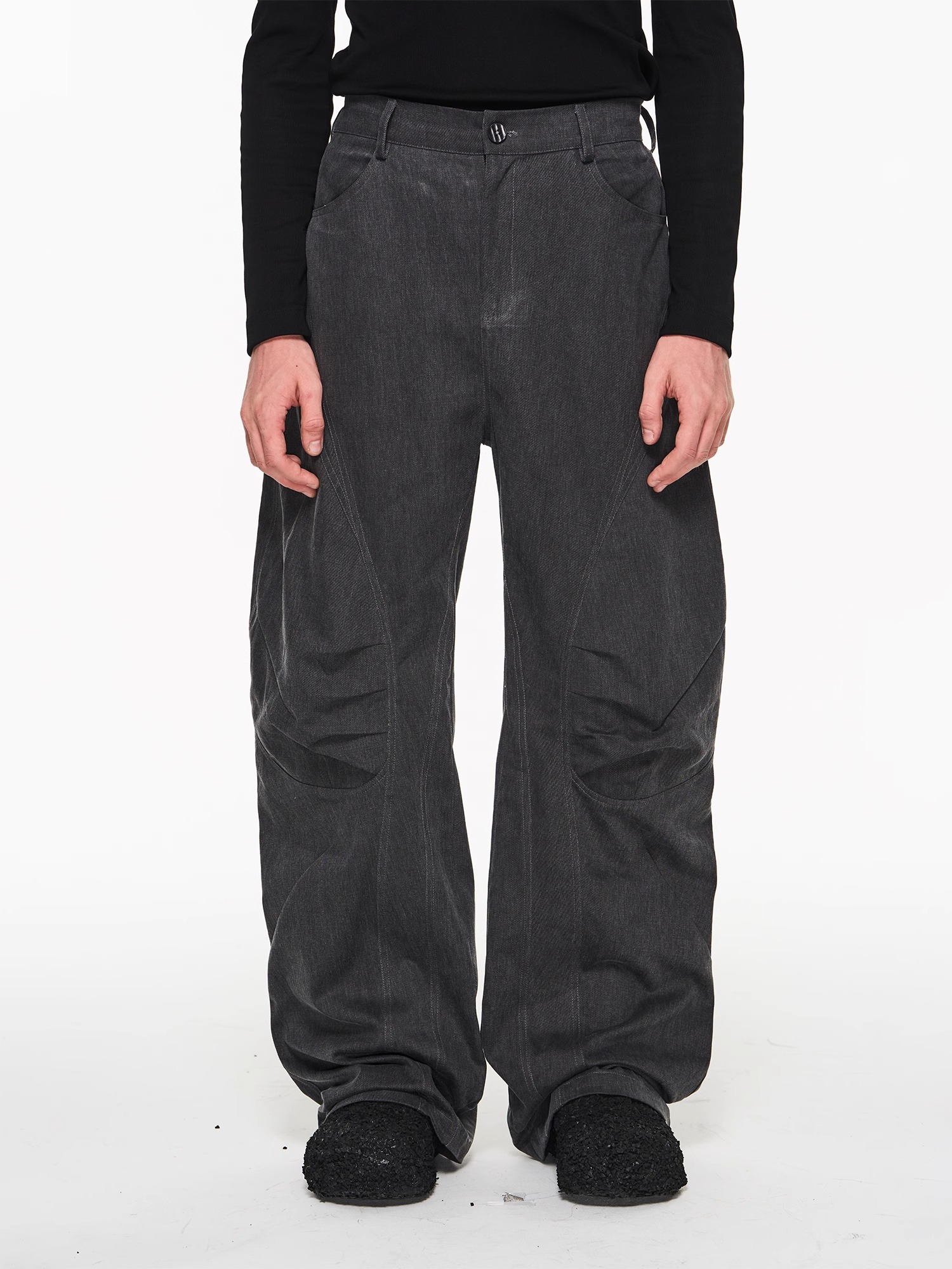 BLINDNOPLAN 23AW Asymmetrical Pinched Pleat Straight-leg Work Pants
