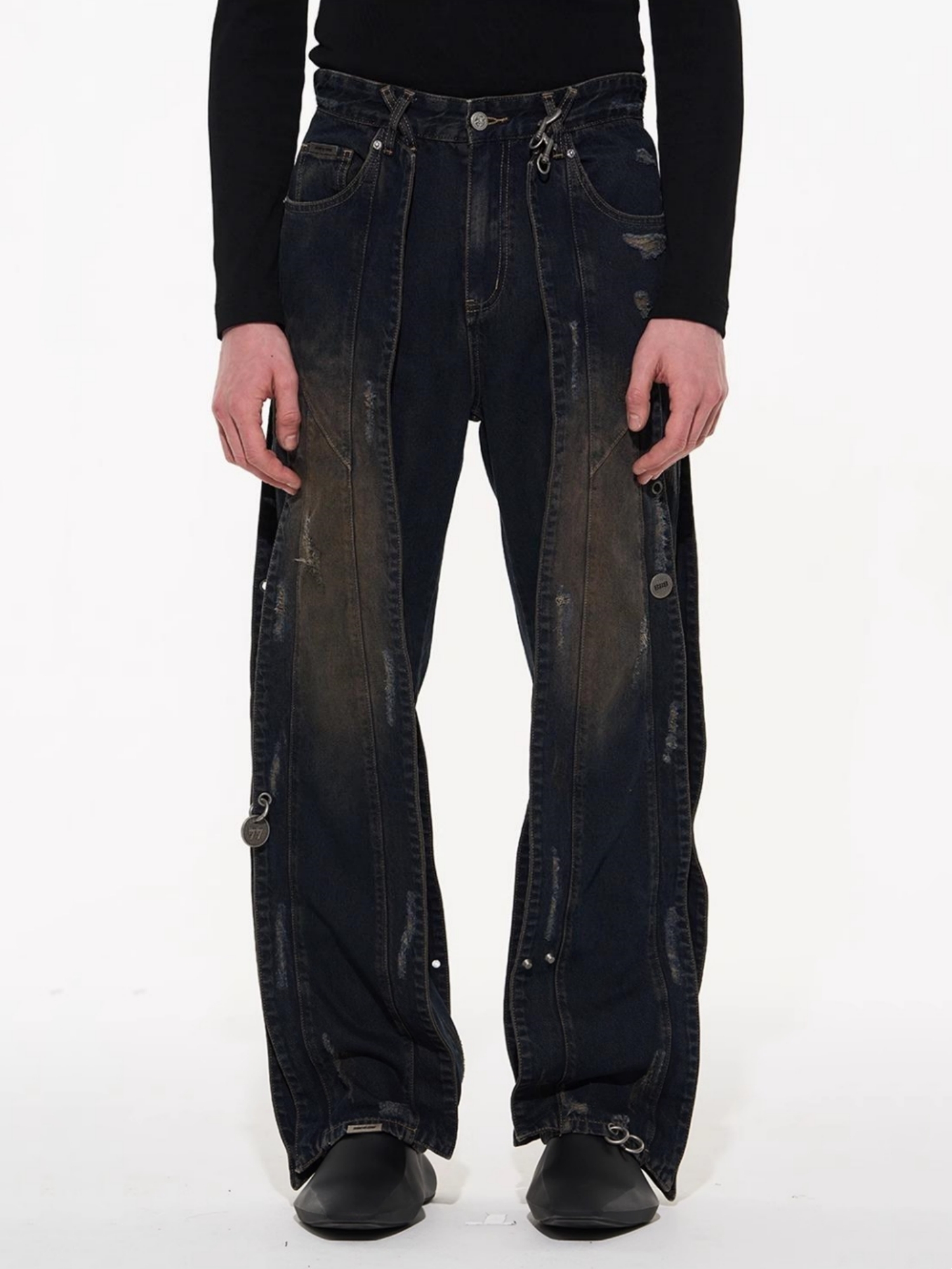 BLINDNOPLAN 23AW Patchwork Cut Components Distressed Denim Pants