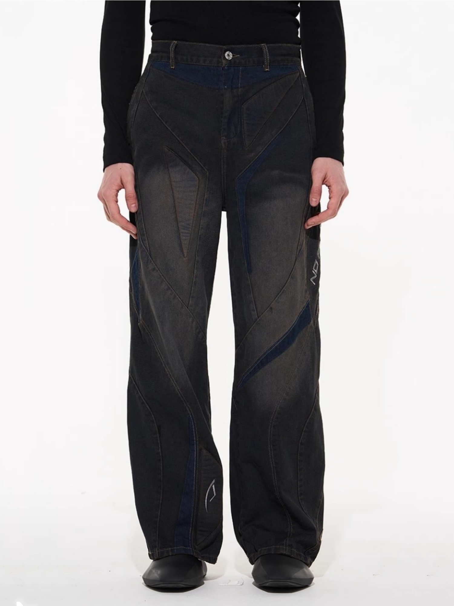 BLINDNOPLAN 23AW Heavy-duty Embroidered 3D Patchwork Biker Jeans