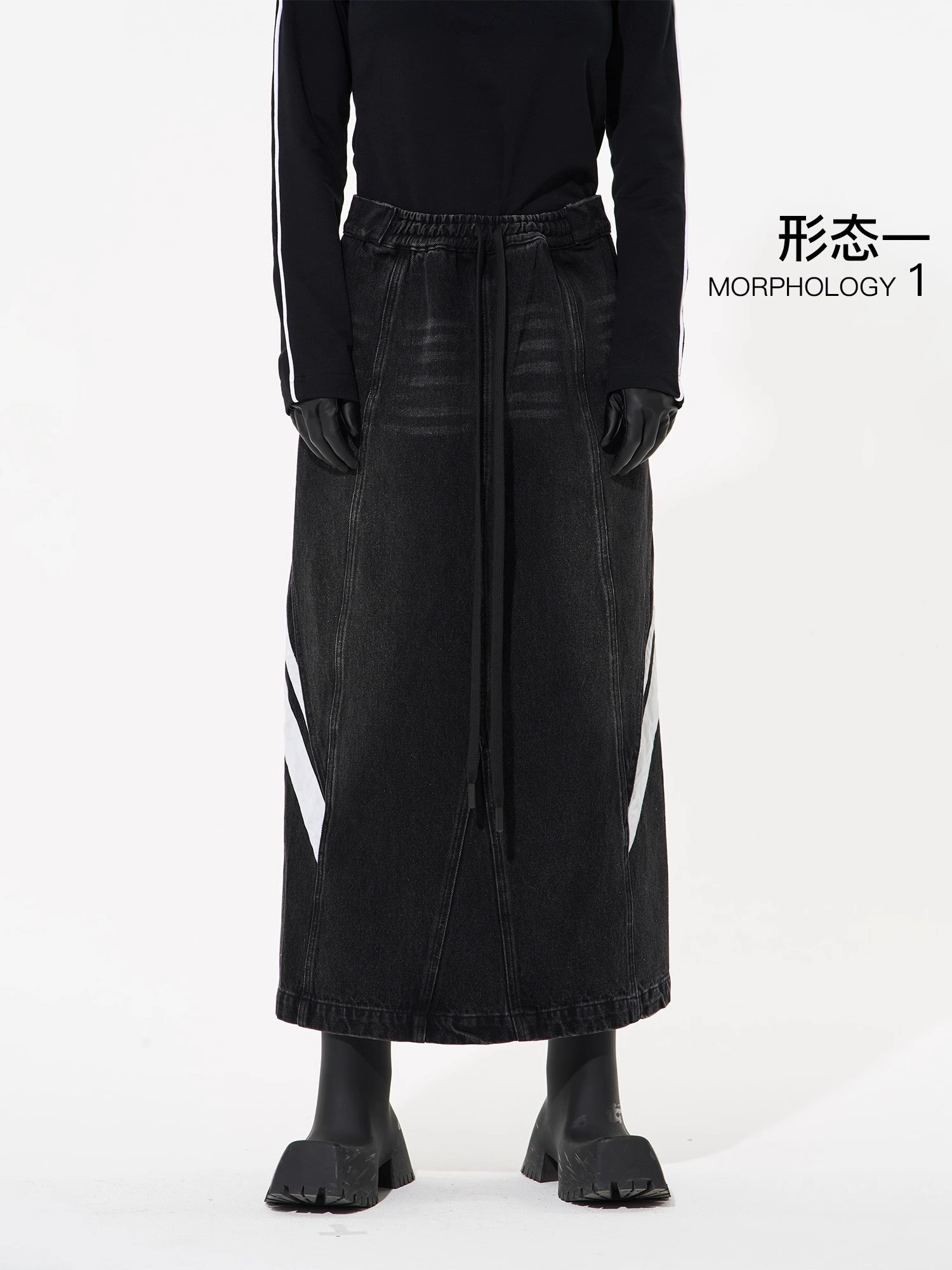 BLINDNOPLAN 24SS Color-blocked Drawstring Denim Sport Skirt