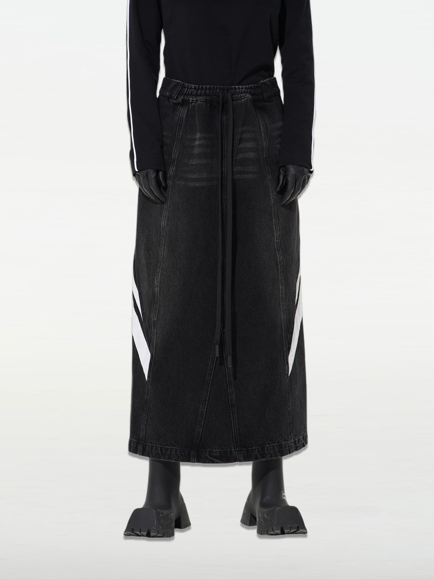 Color-blocked Drawstring Denim Sport Skirt