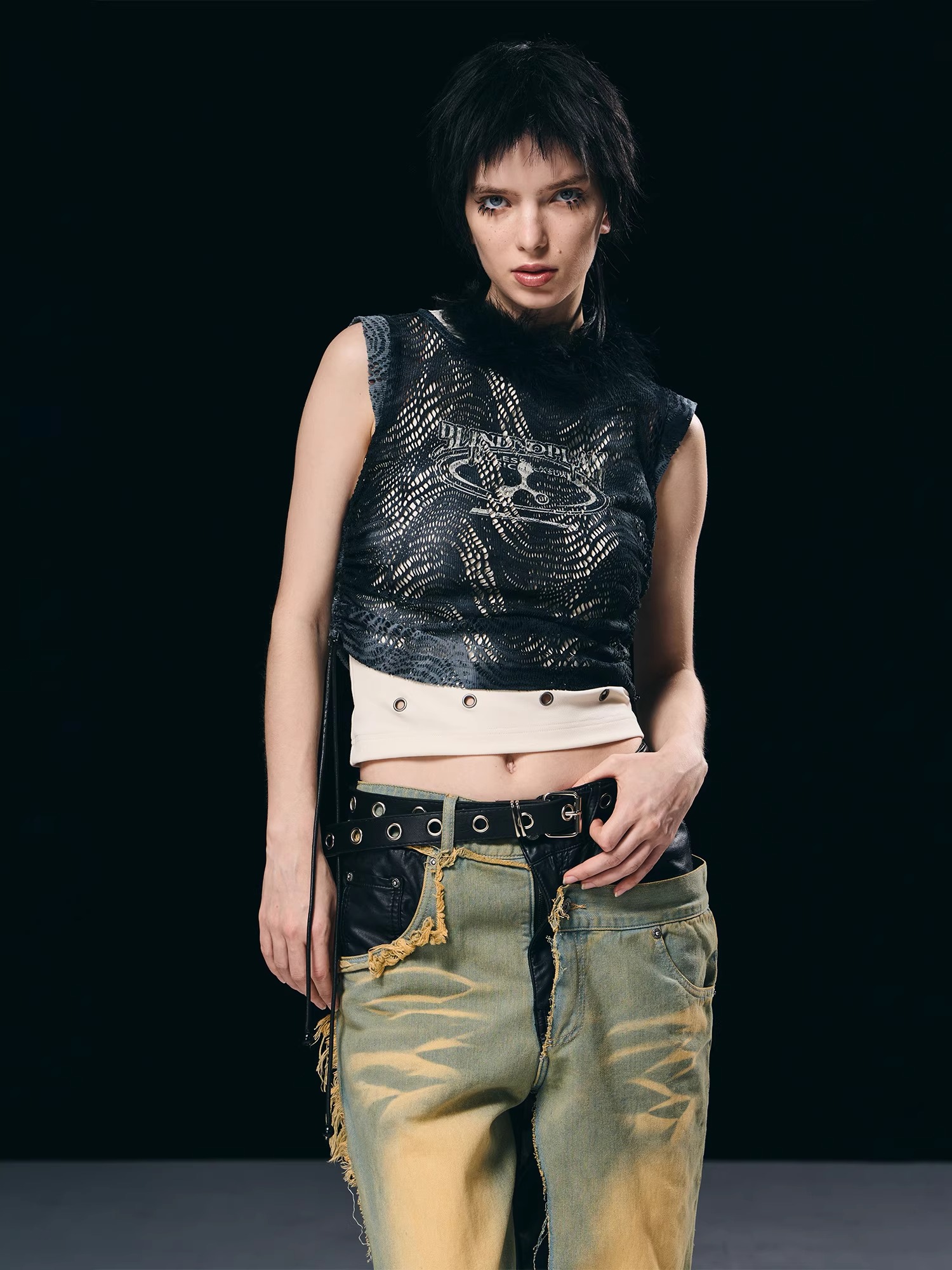 BORON ATOMS 23SS Two-piece Textured Tie-dye Pleated Tank