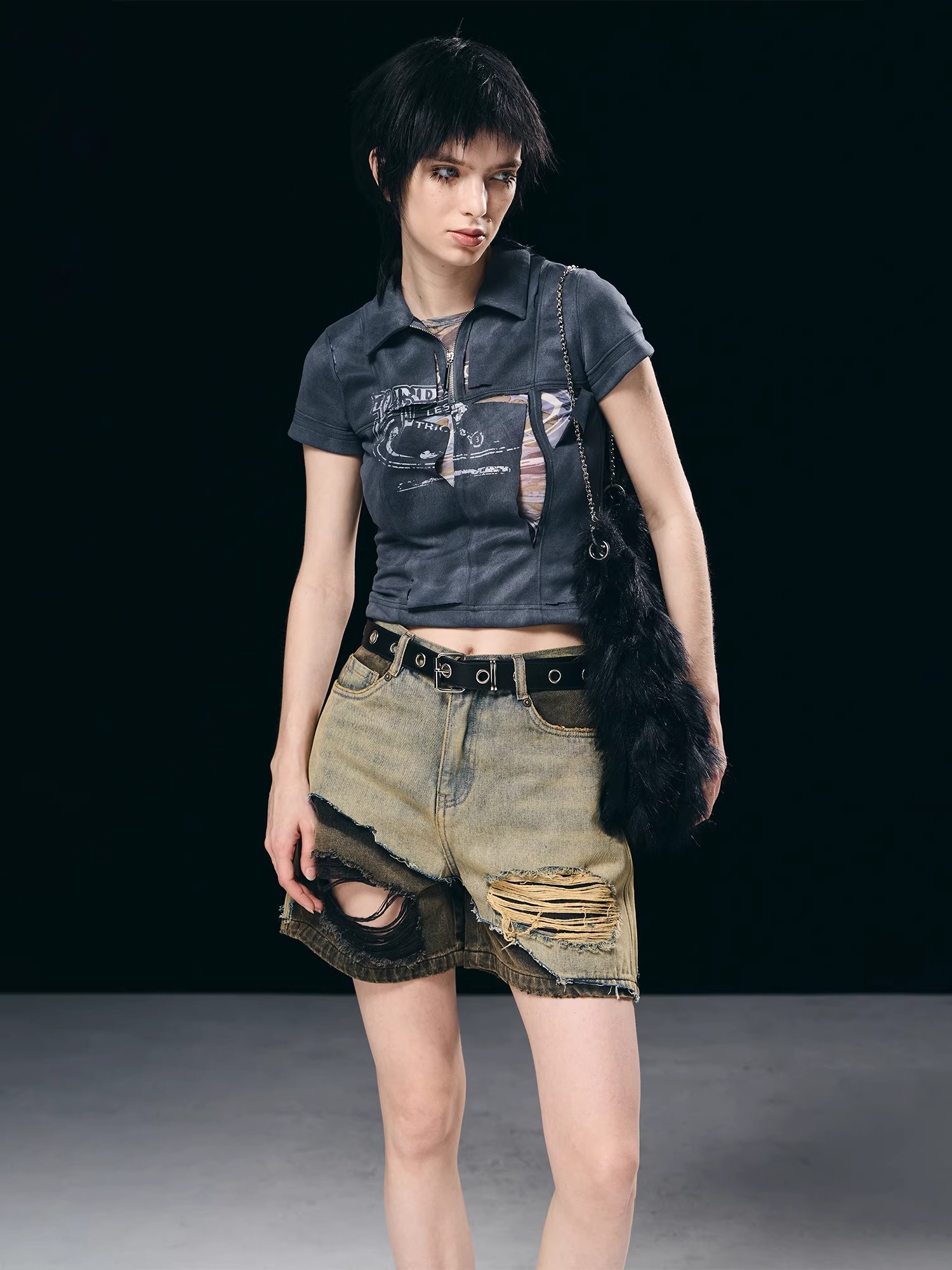 BORON ATOMS 23SS Double-Layer Handcrafted Distressed Print Washed Heavy-duty T-shirt