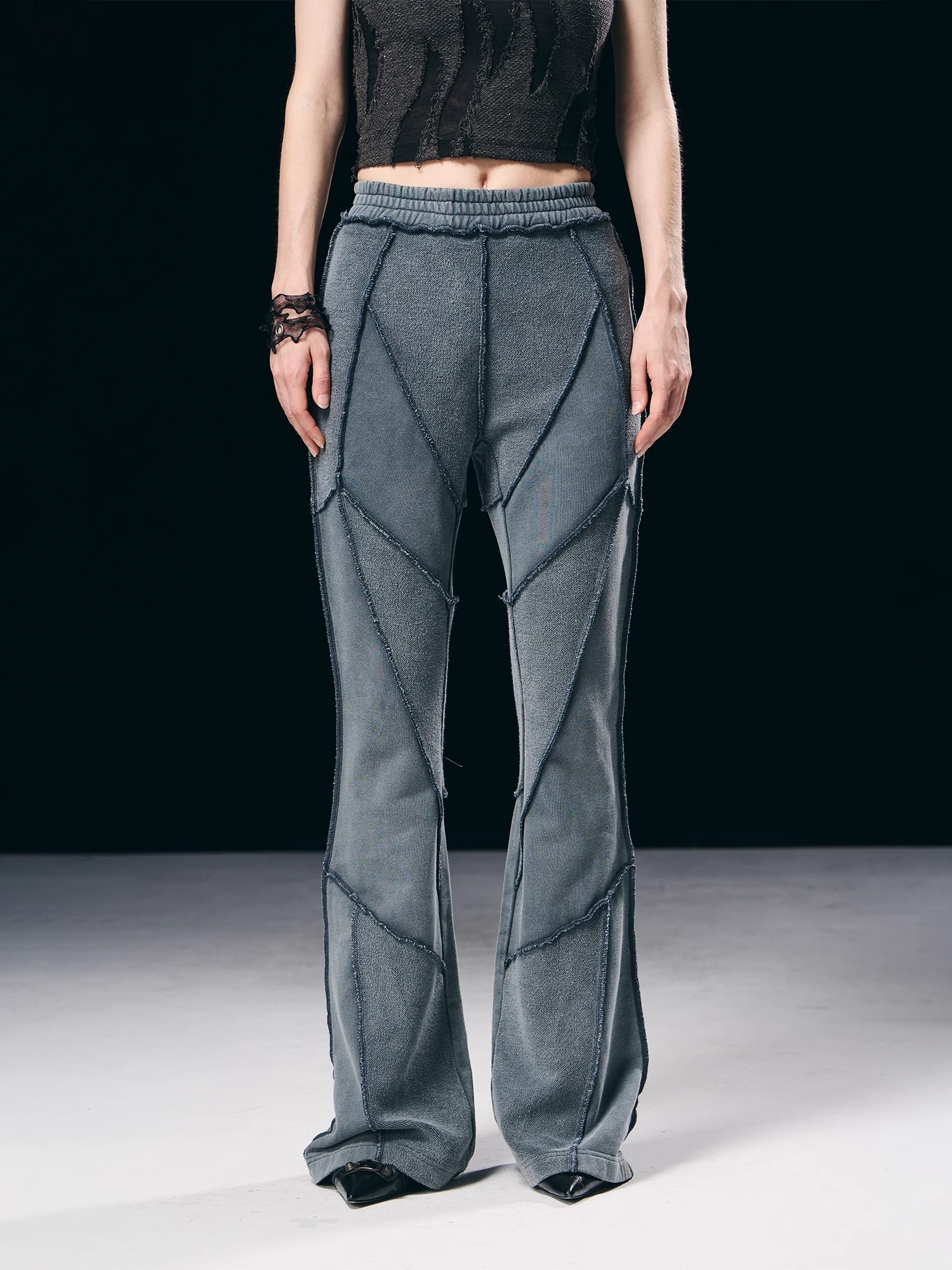 BORON ATOMS 23SS Distressed Washed Reversible Patchwork Slim Fit Overalls