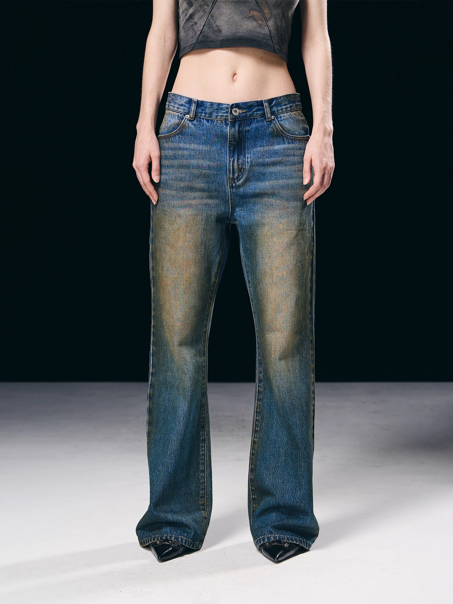 BORON ATOMS 23SS Mud Dyeing Washed Distressed Flared Jeans
