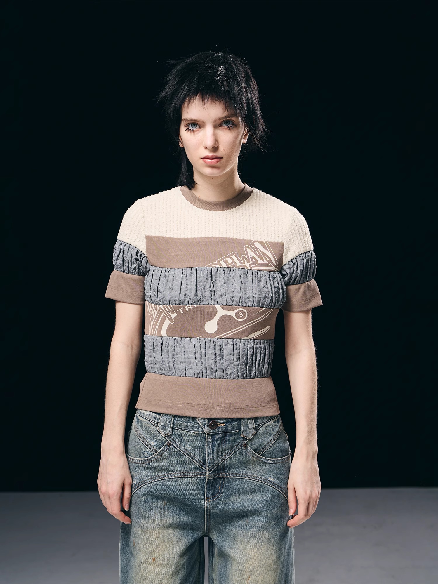 BORON ATOMS 23SS Multicolored Layered Printed T-shirt