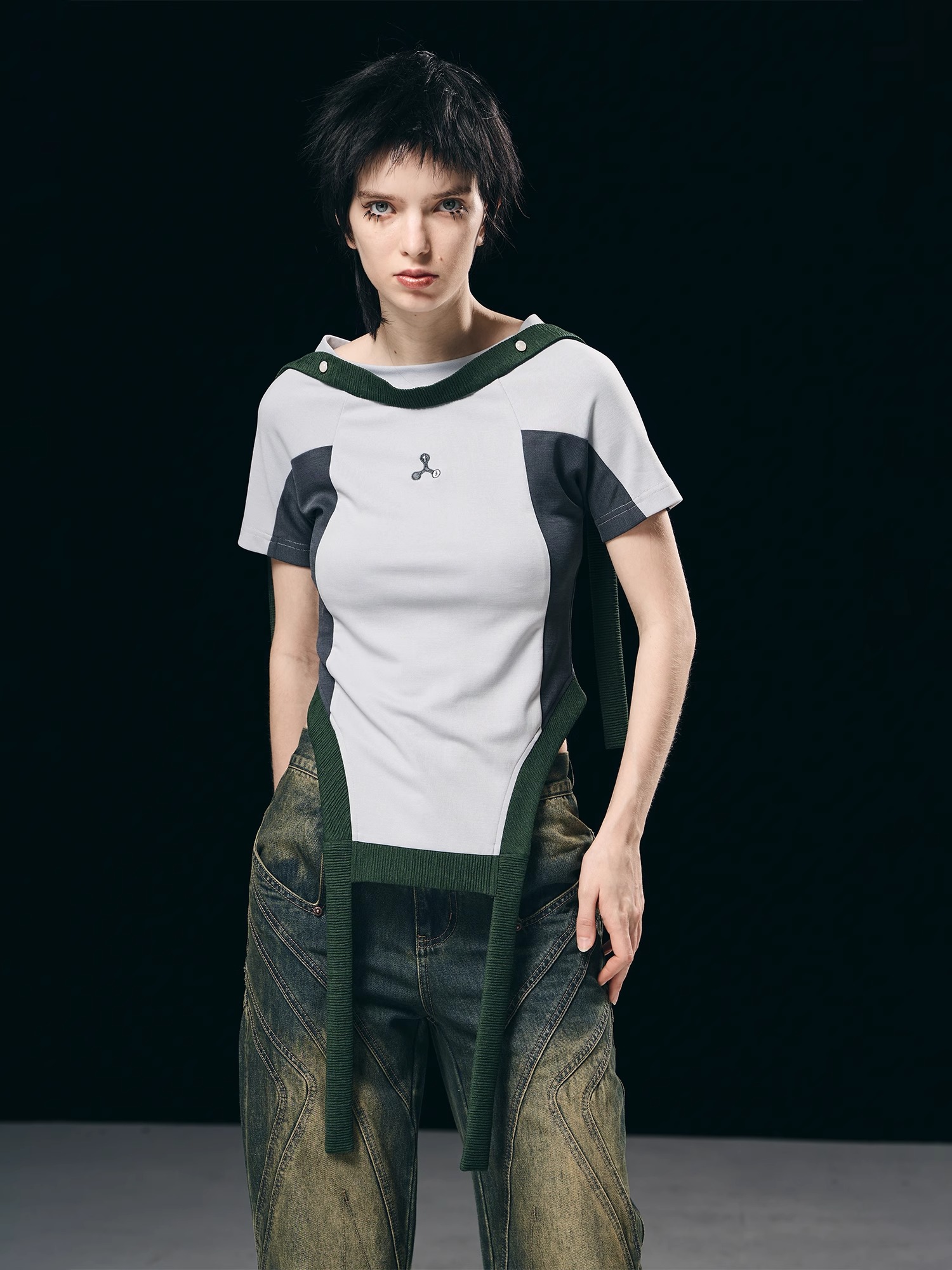 BORON ATOMS 23SS Detachable Sash Patchwork T-shirt