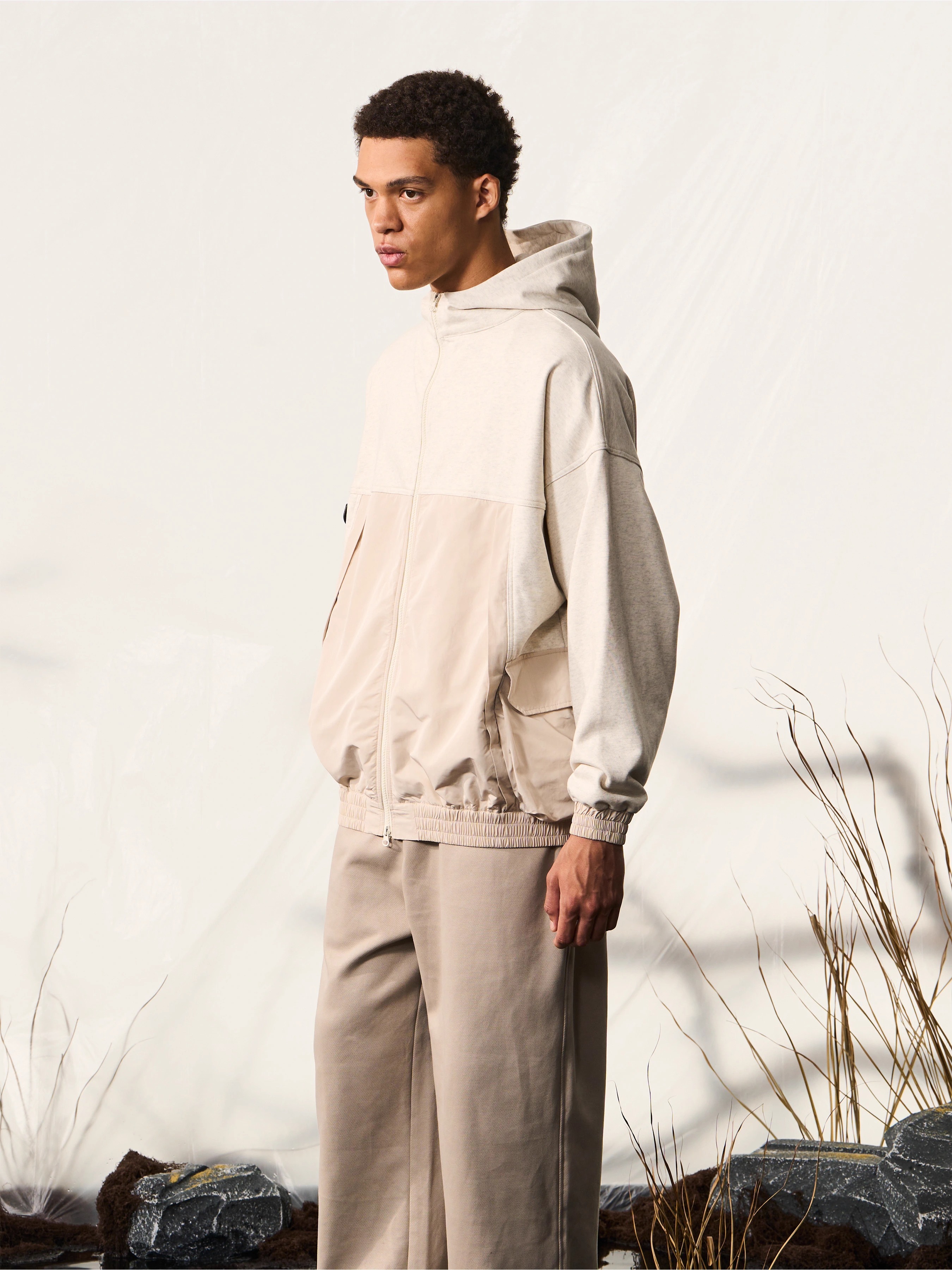 HALCYON 23AW Spliced Zipper Velcro Pocket Hoodie