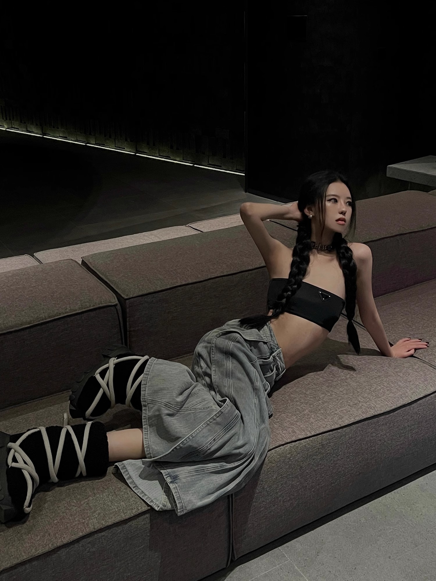 BLINDNOPLAN 24SS Mud-dyed Ink-splattered Distressed Flared Skirt