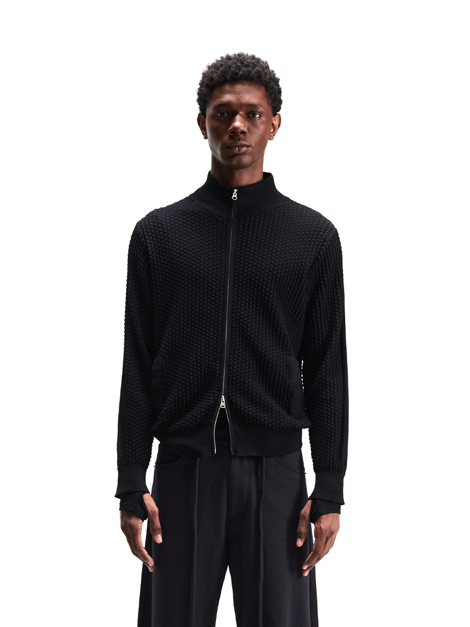 Breathable Hollowed 3D Mesh-Knit Stand-Collar Knit Jacket