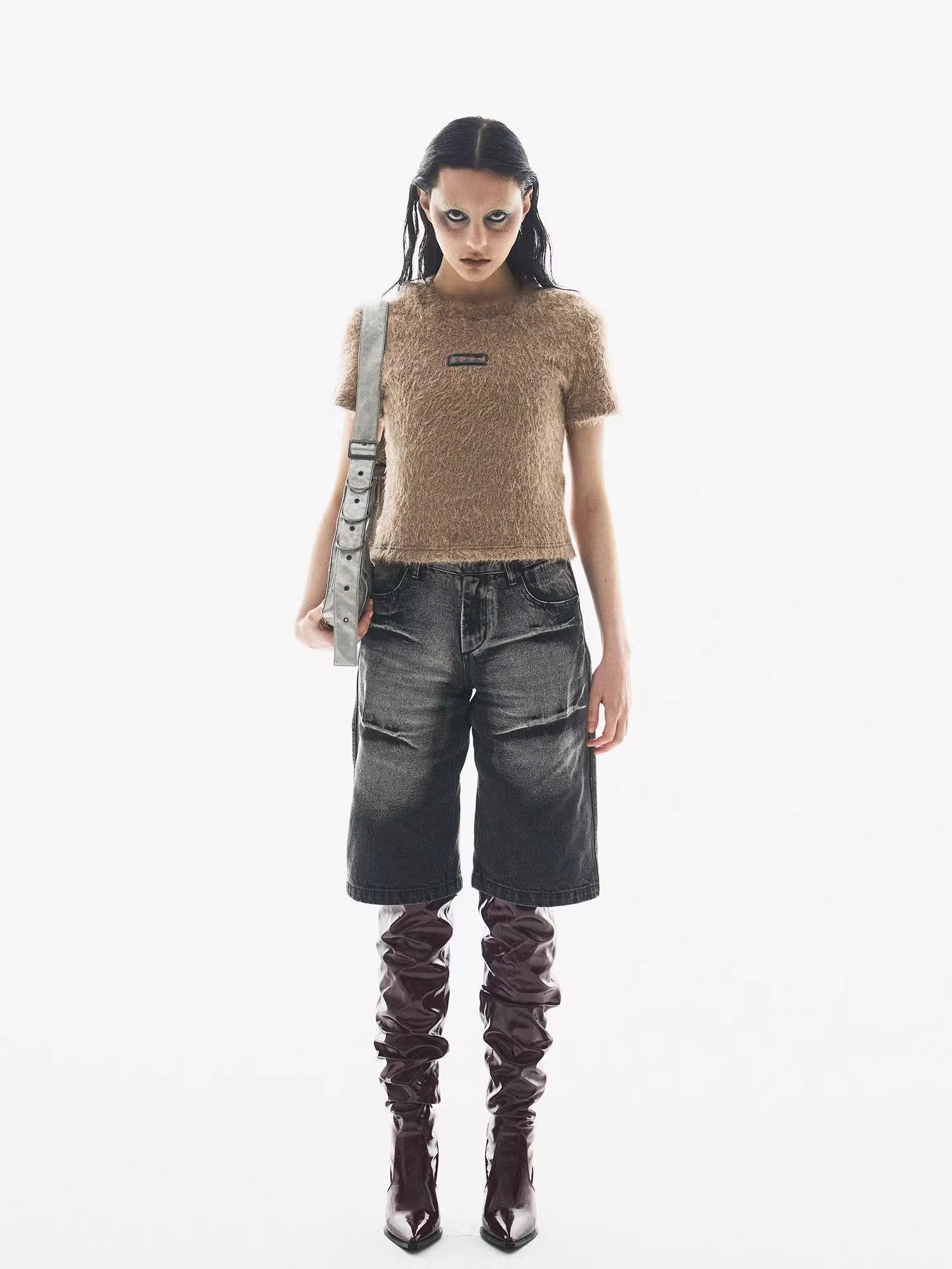 BORON ATOMS 24SS Feather-Fleece Custom Jelly-Label Two-Tone T-Shirt