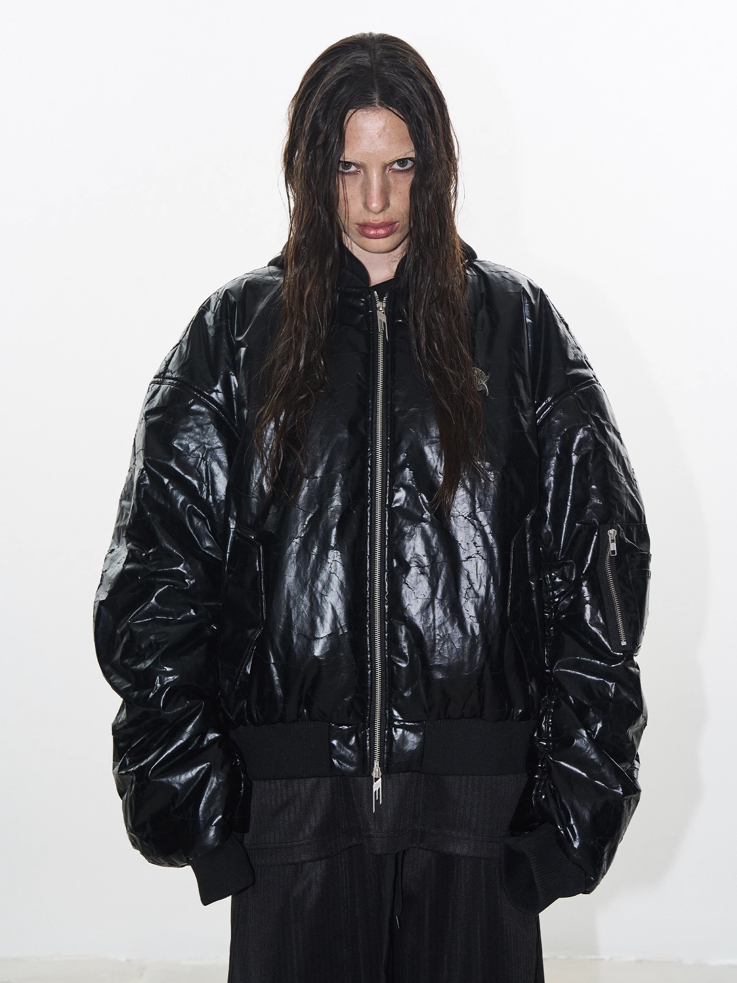 EXITMODE BY BLINDNOPLAN 24AW Cracked Texture Oversized Bomber Jacket