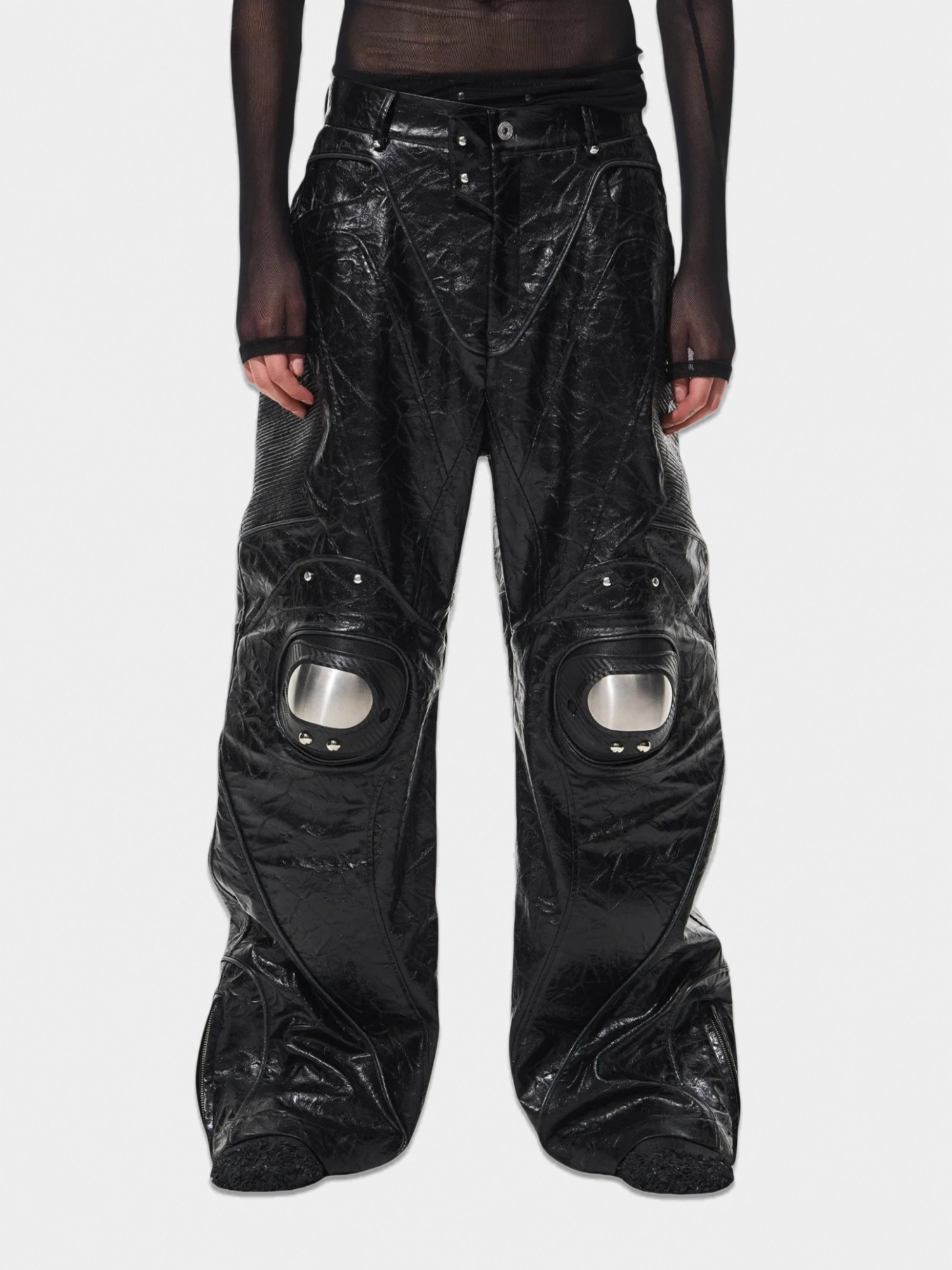 Heavy-Duty Metal Armor Biker Leather Pants