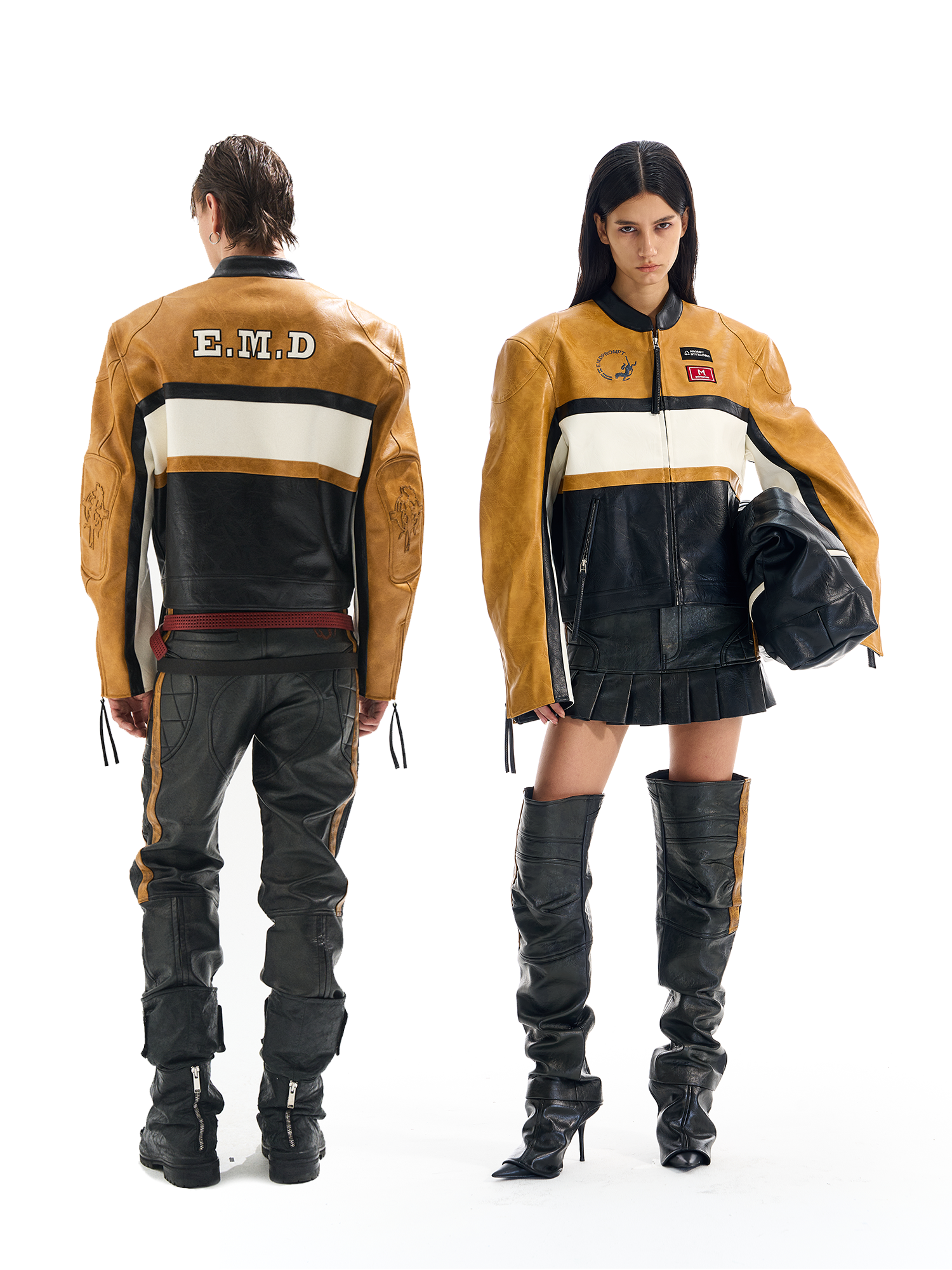 Color-Block Short Distressed Cotton Jacket